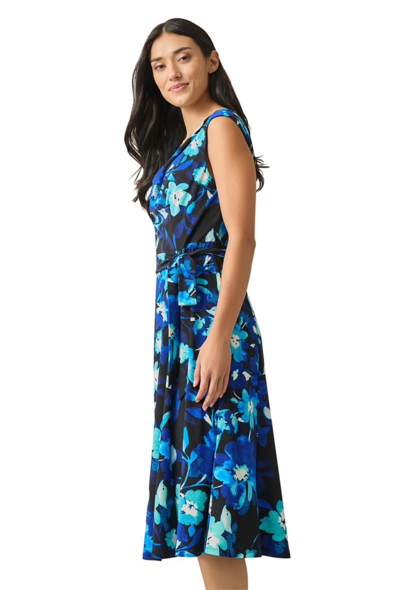 Womens Cowl Neck Seamed Flare Dress
