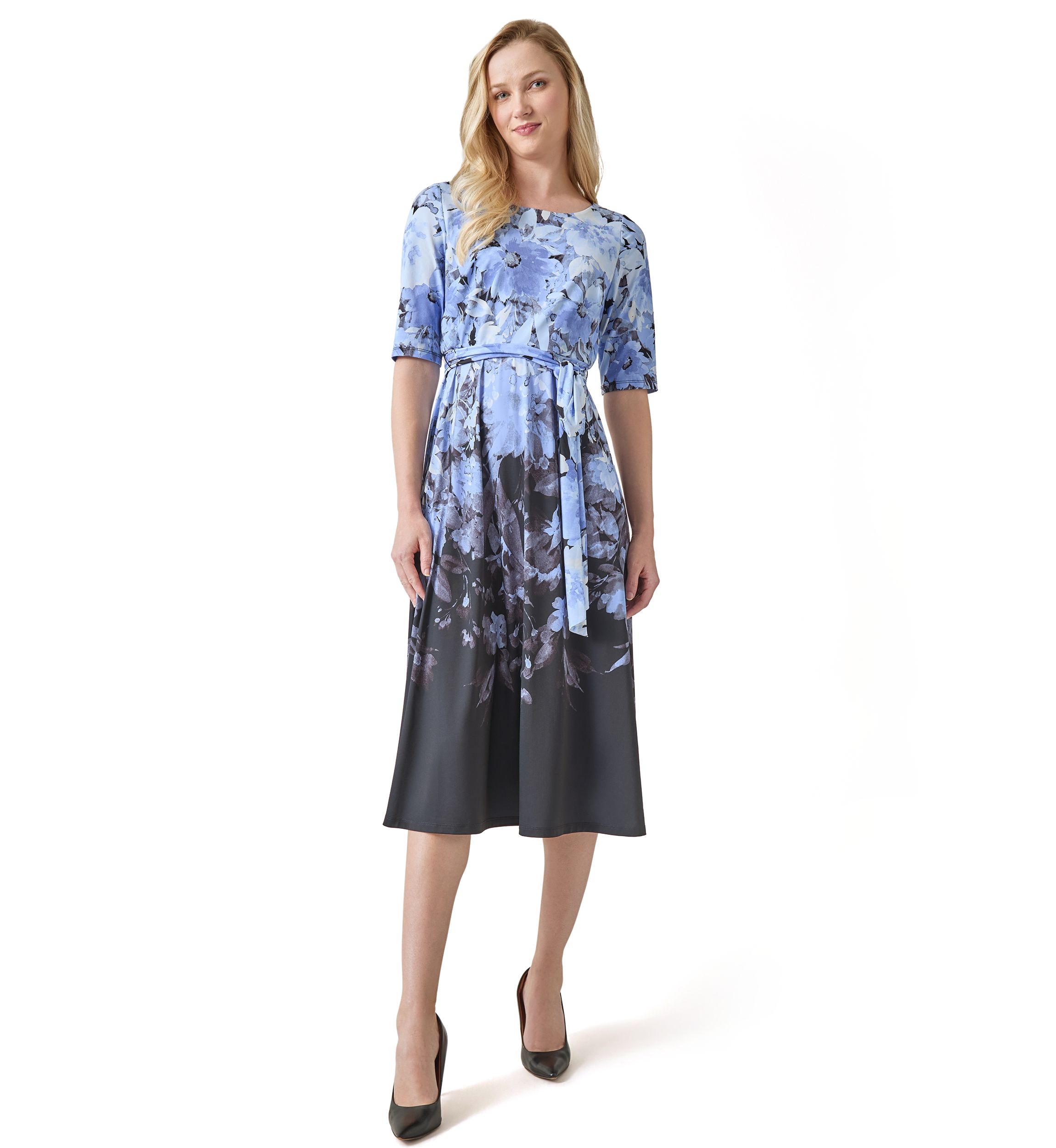 Petite Printed Fit and Flare Dress