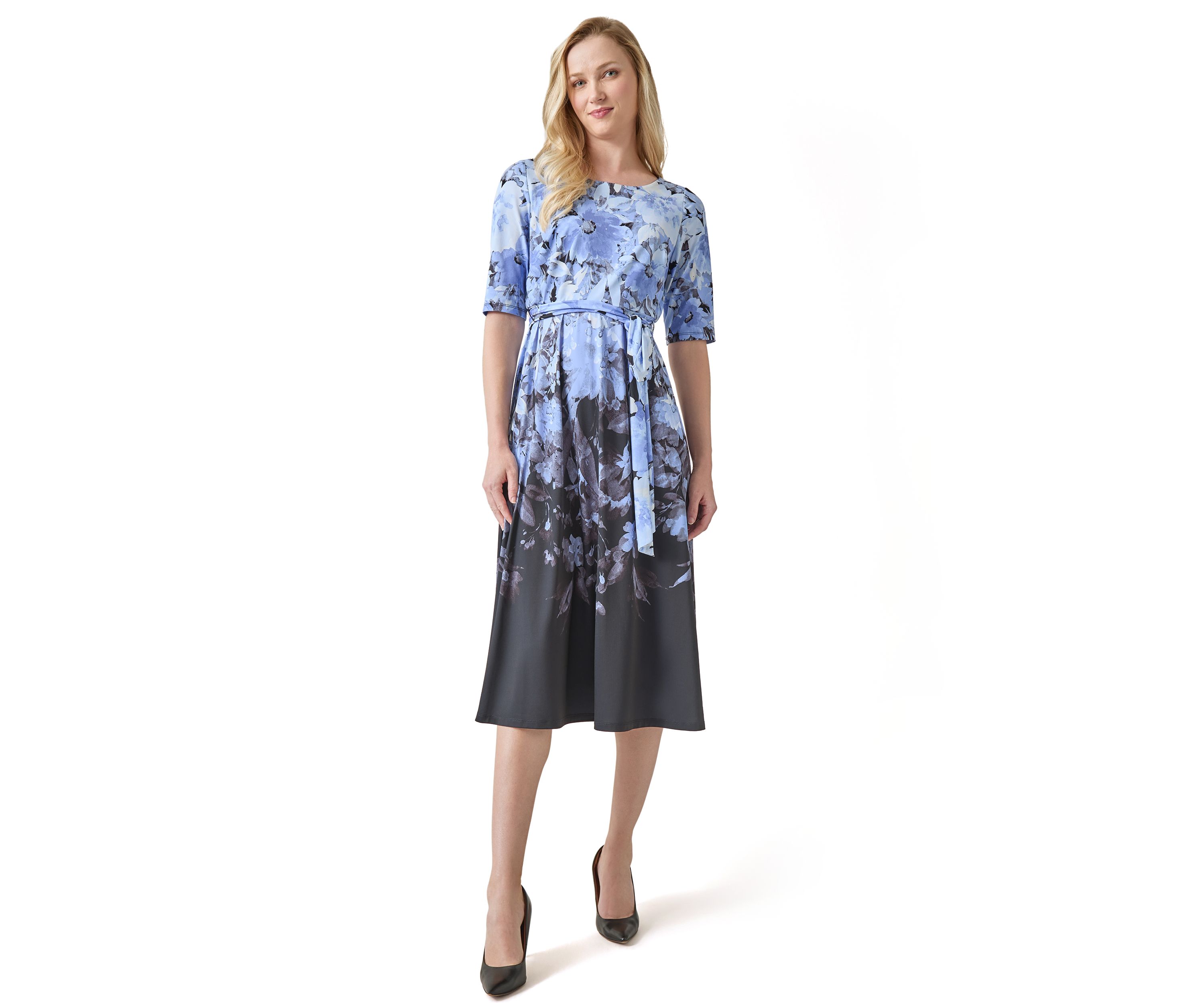 Petite Printed Fit and Flare Dress
