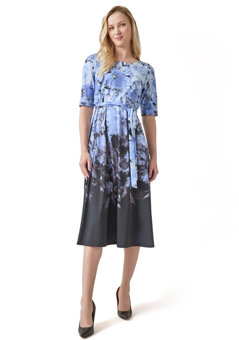 Petite Printed Fit and Flare Dress