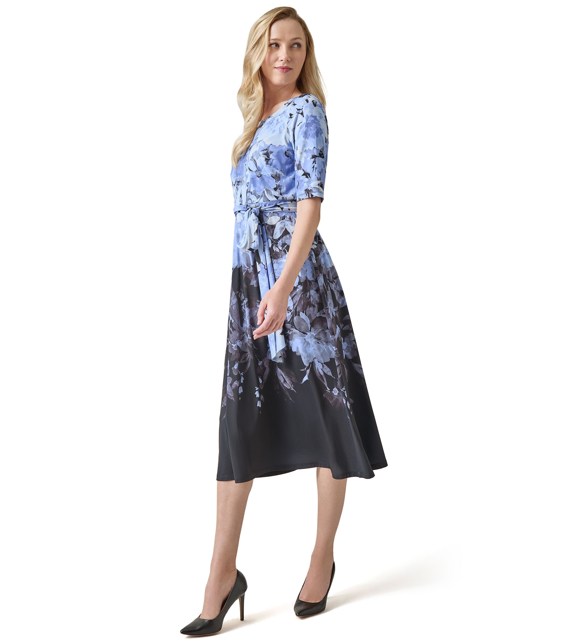 Petite Printed Fit and Flare Dress