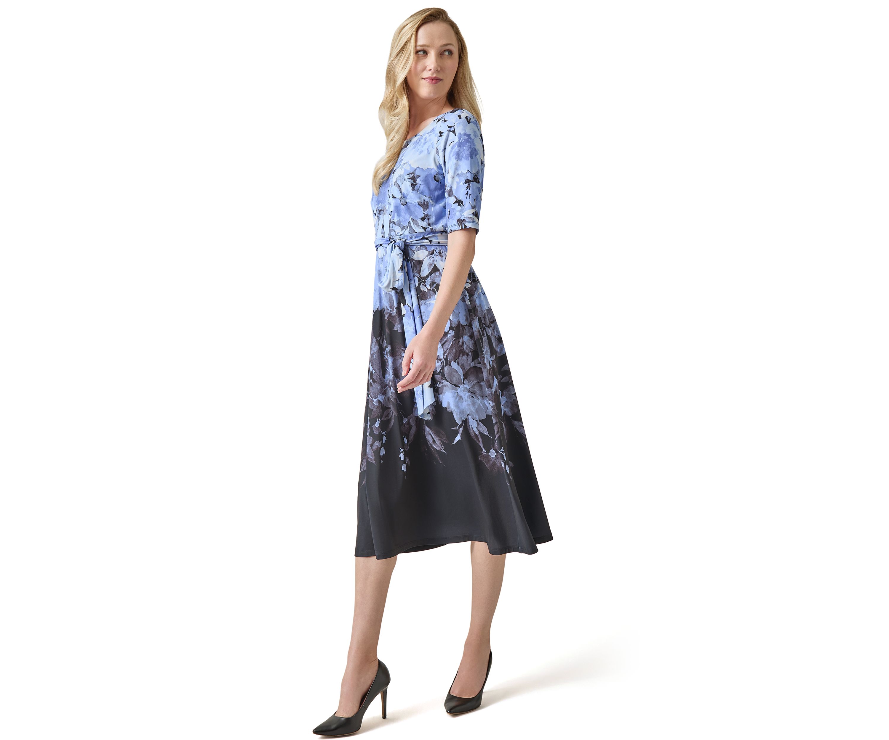 Petite Printed Fit and Flare Dress