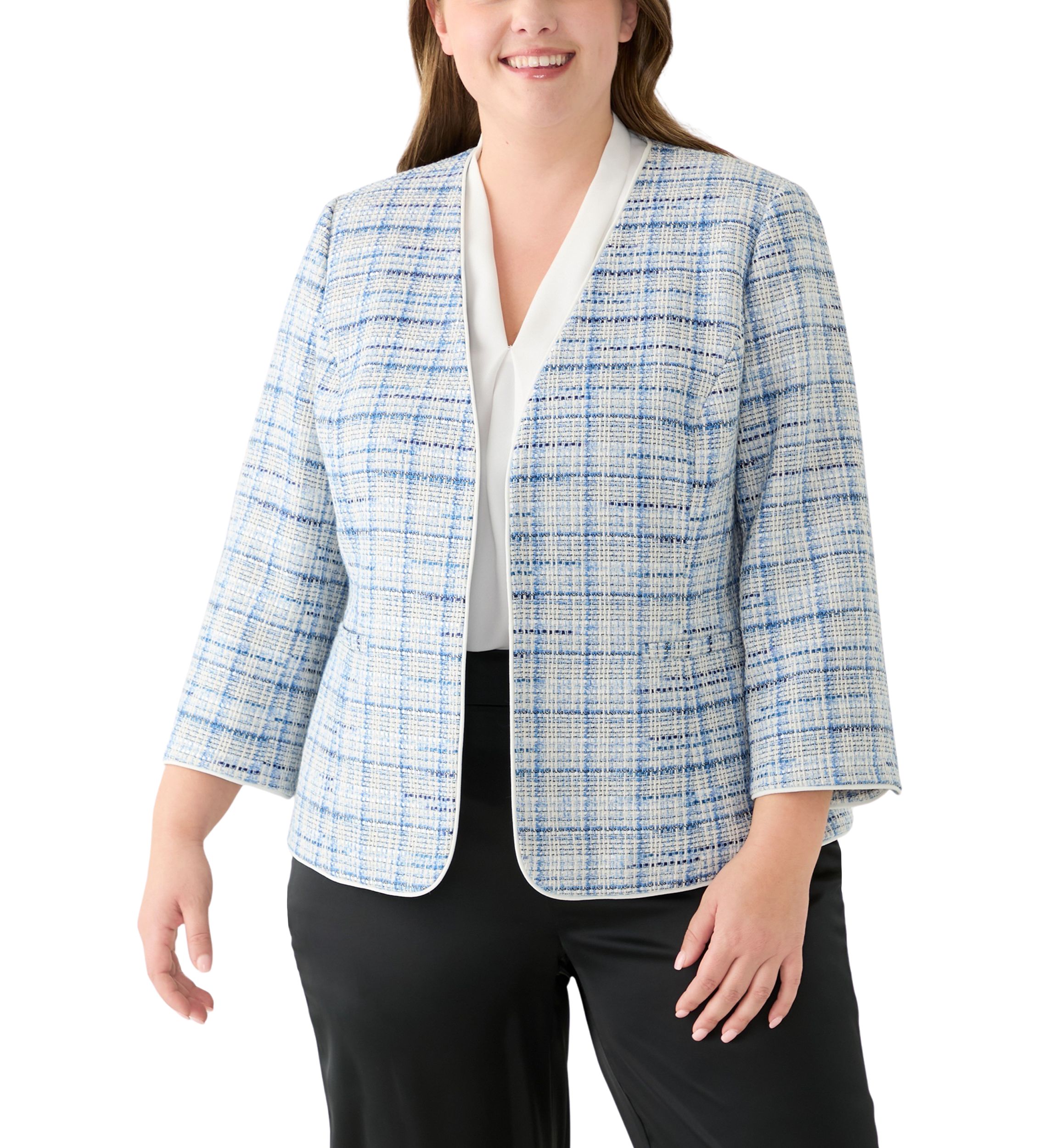 Plus Size Open Front 3/4 Sleeve Jacket