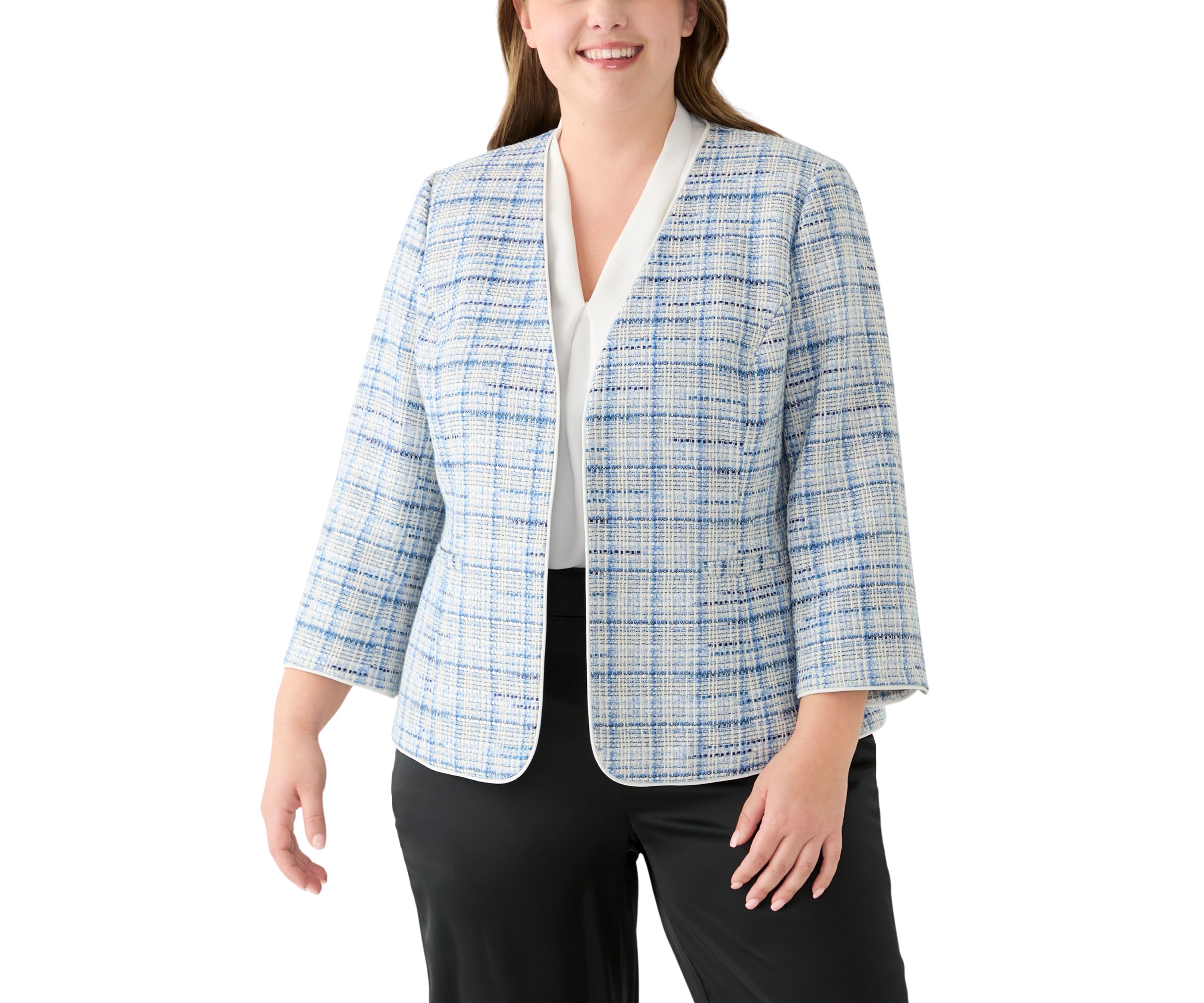 Plus Size Open Front 3/4 Sleeve Jacket