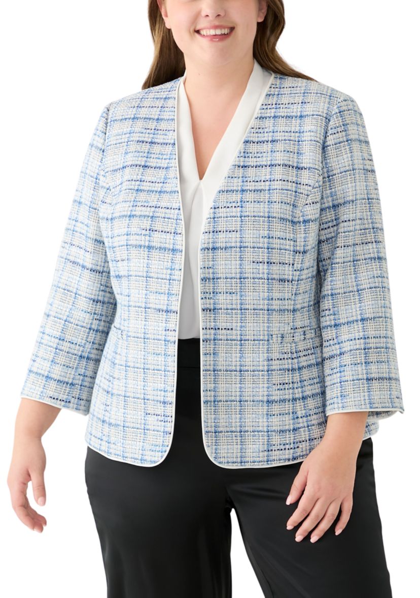 Plus Size Open Front 3/4 Sleeve Jacket
