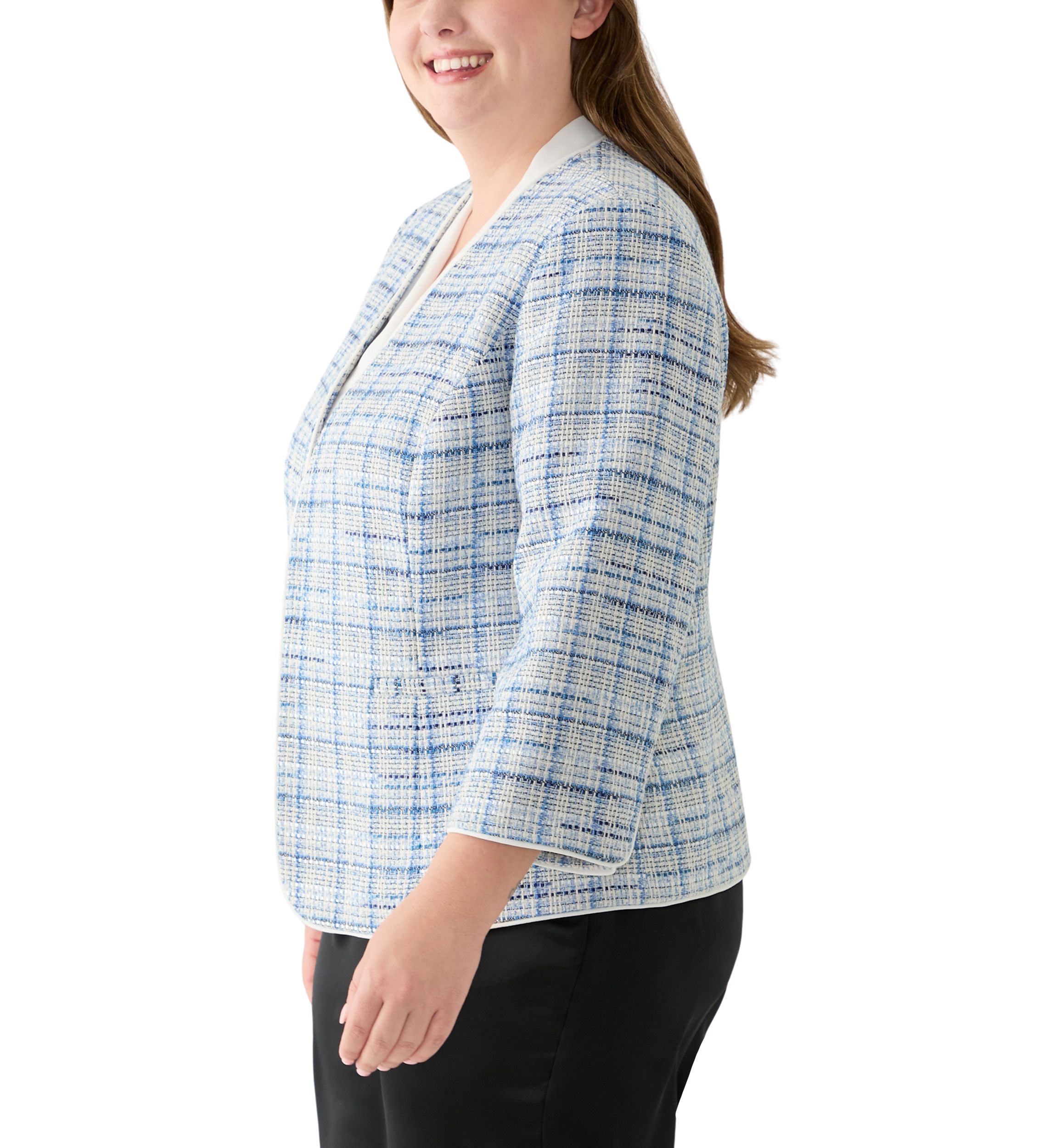 Plus Size Open Front 3/4 Sleeve Jacket