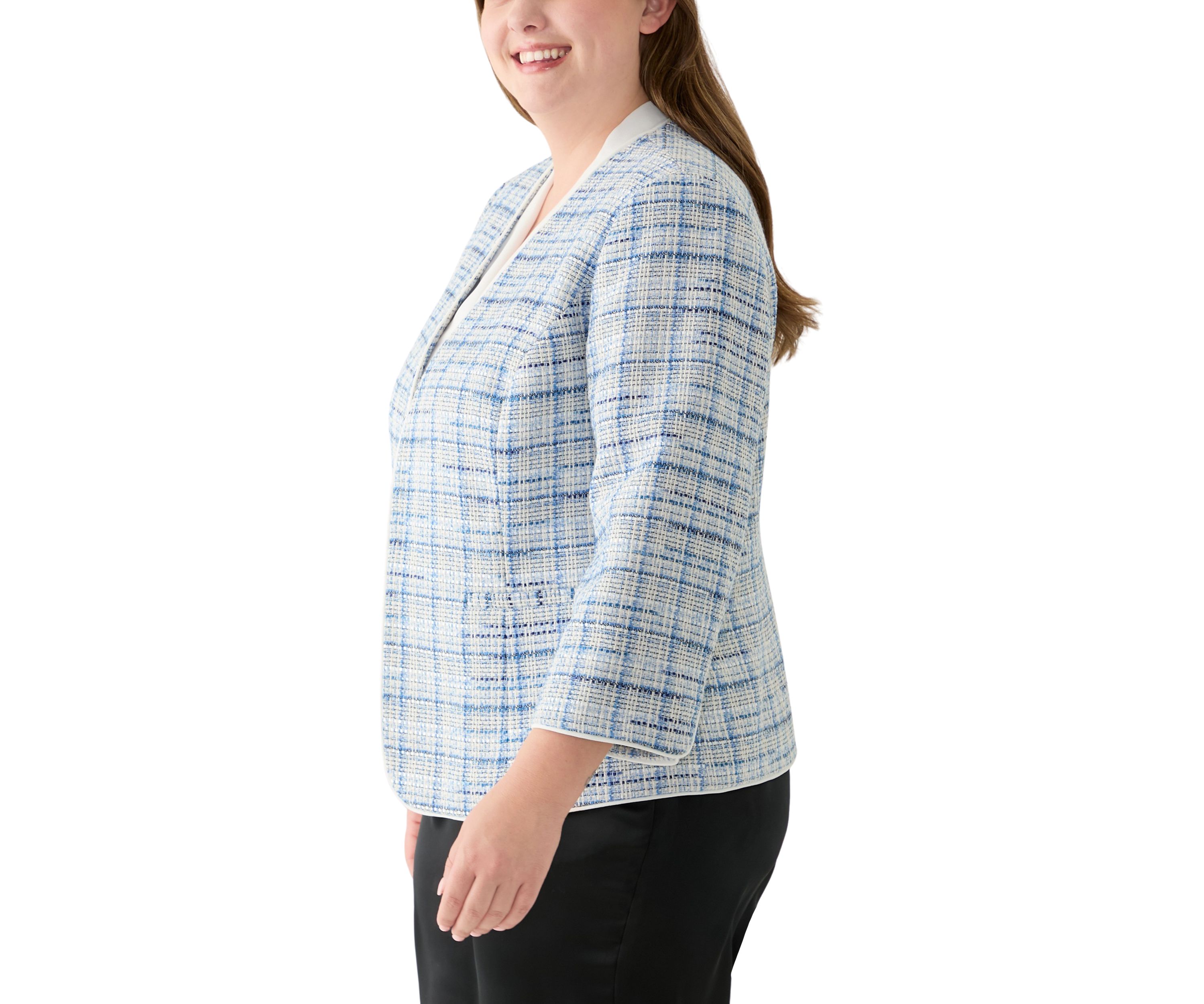 Plus Size Open Front 3/4 Sleeve Jacket