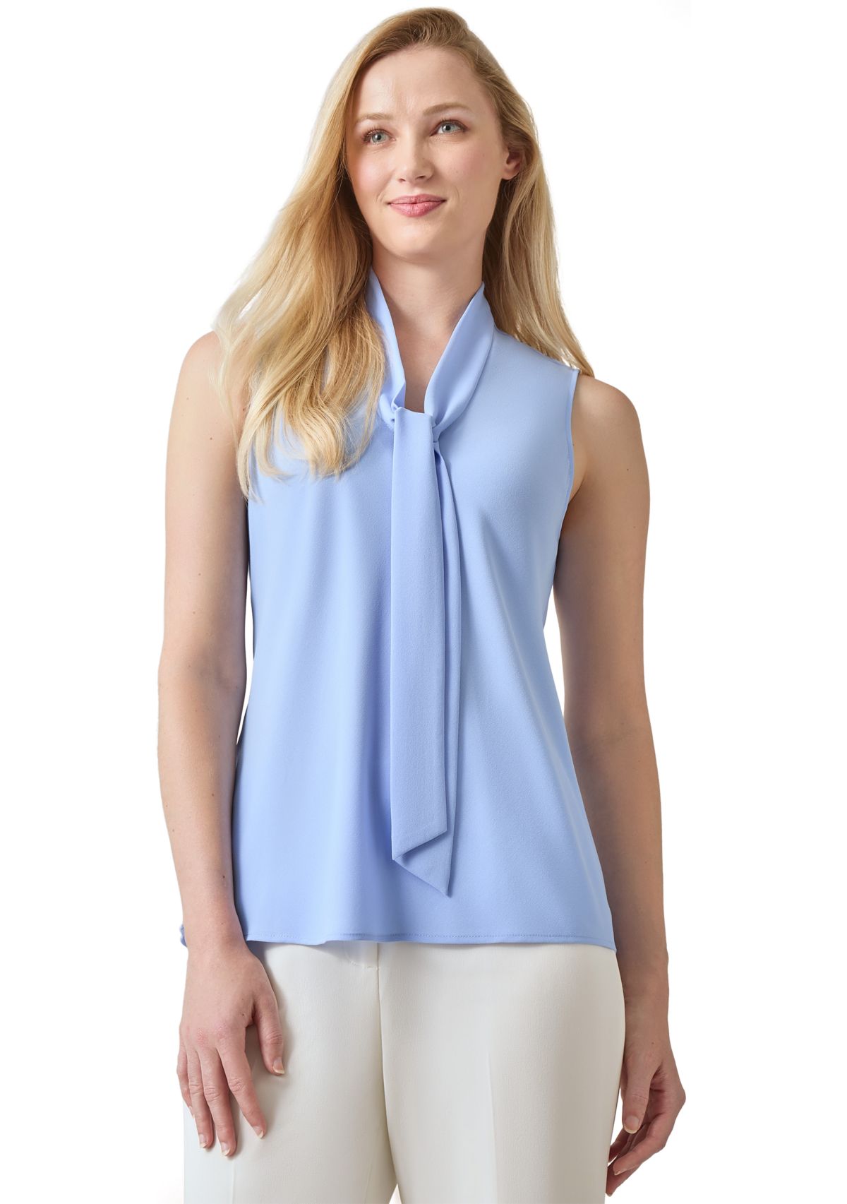Womens Sleeveless Tie Neck Blouse