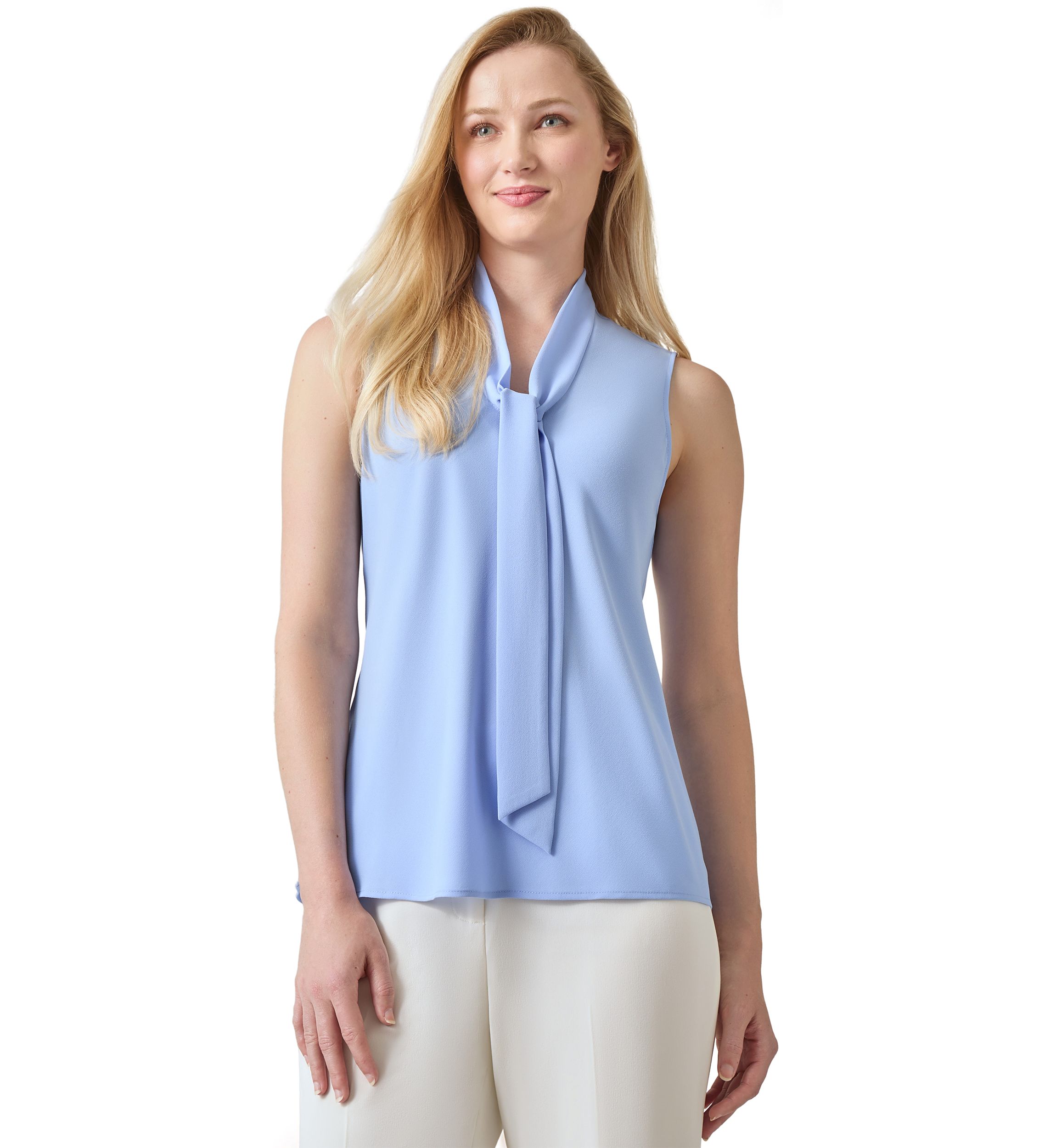 Womens Sleeveless Tie Neck Blouse