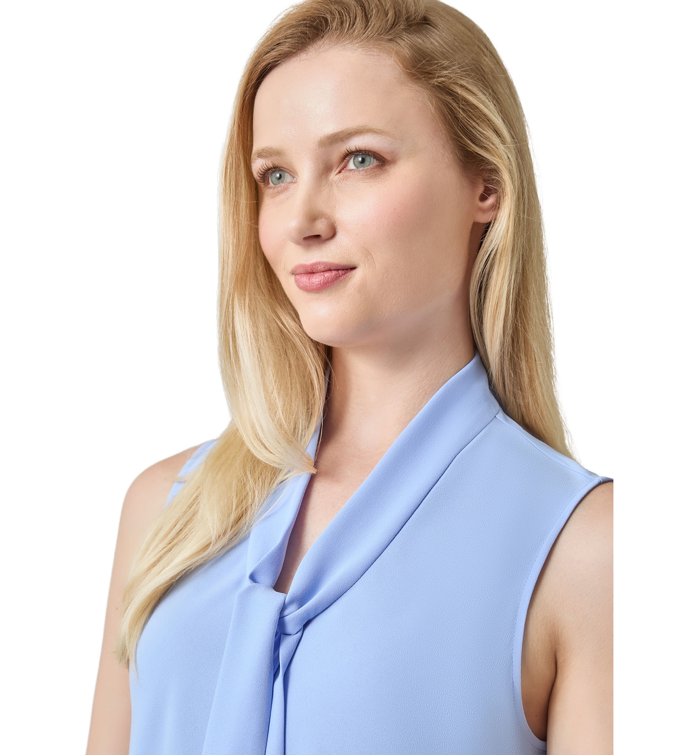 Womens Sleeveless Tie Neck Blouse
