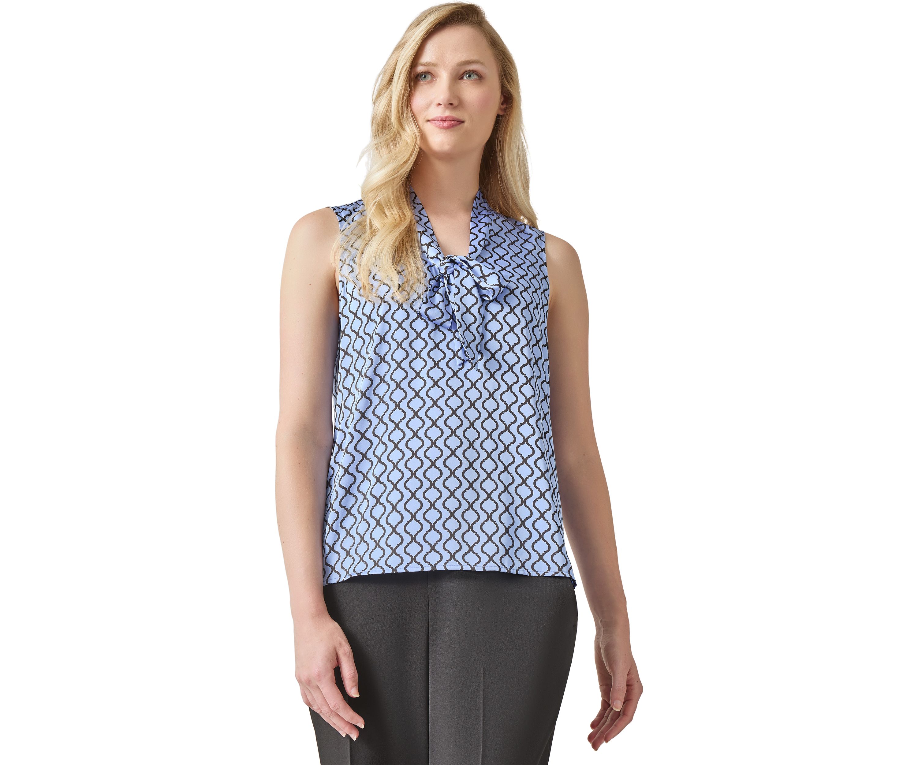 Womens Printed Tie Neck Blouse