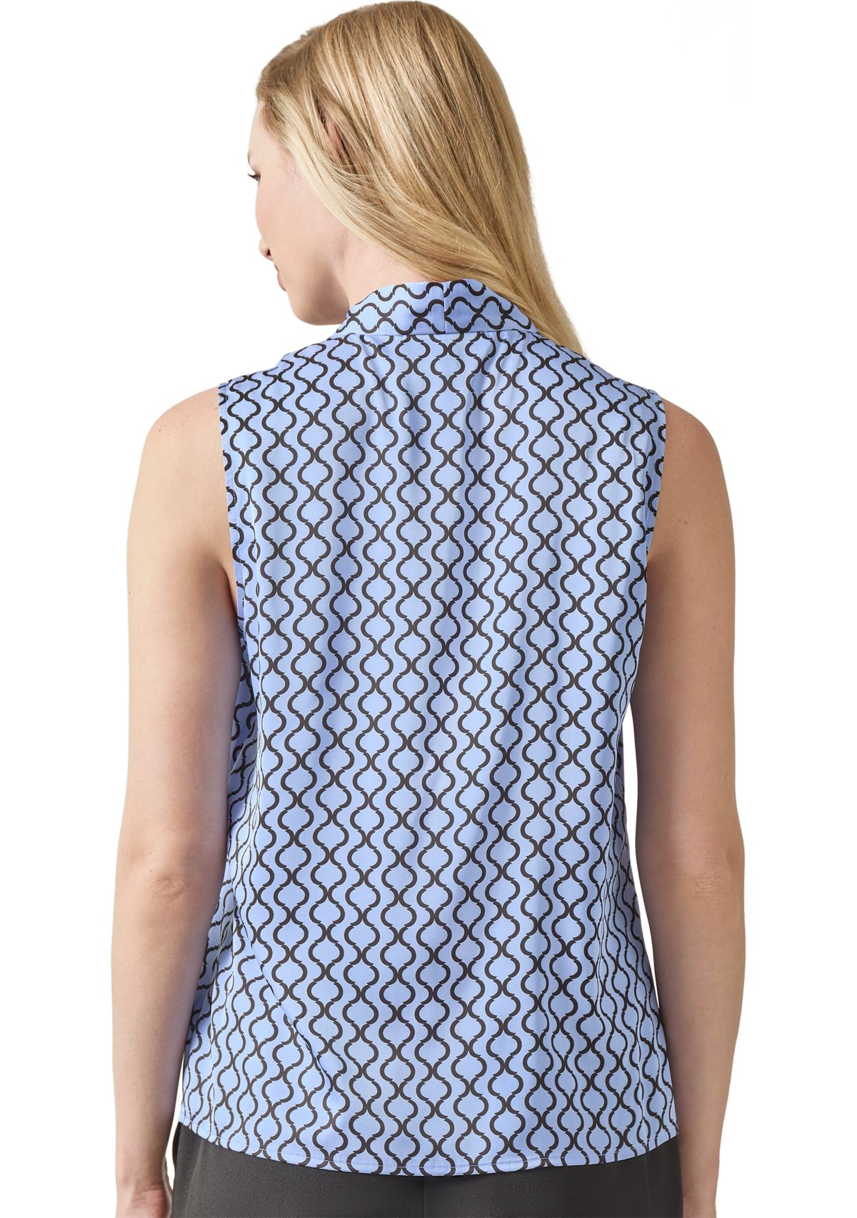 Womens Printed Tie Neck Blouse