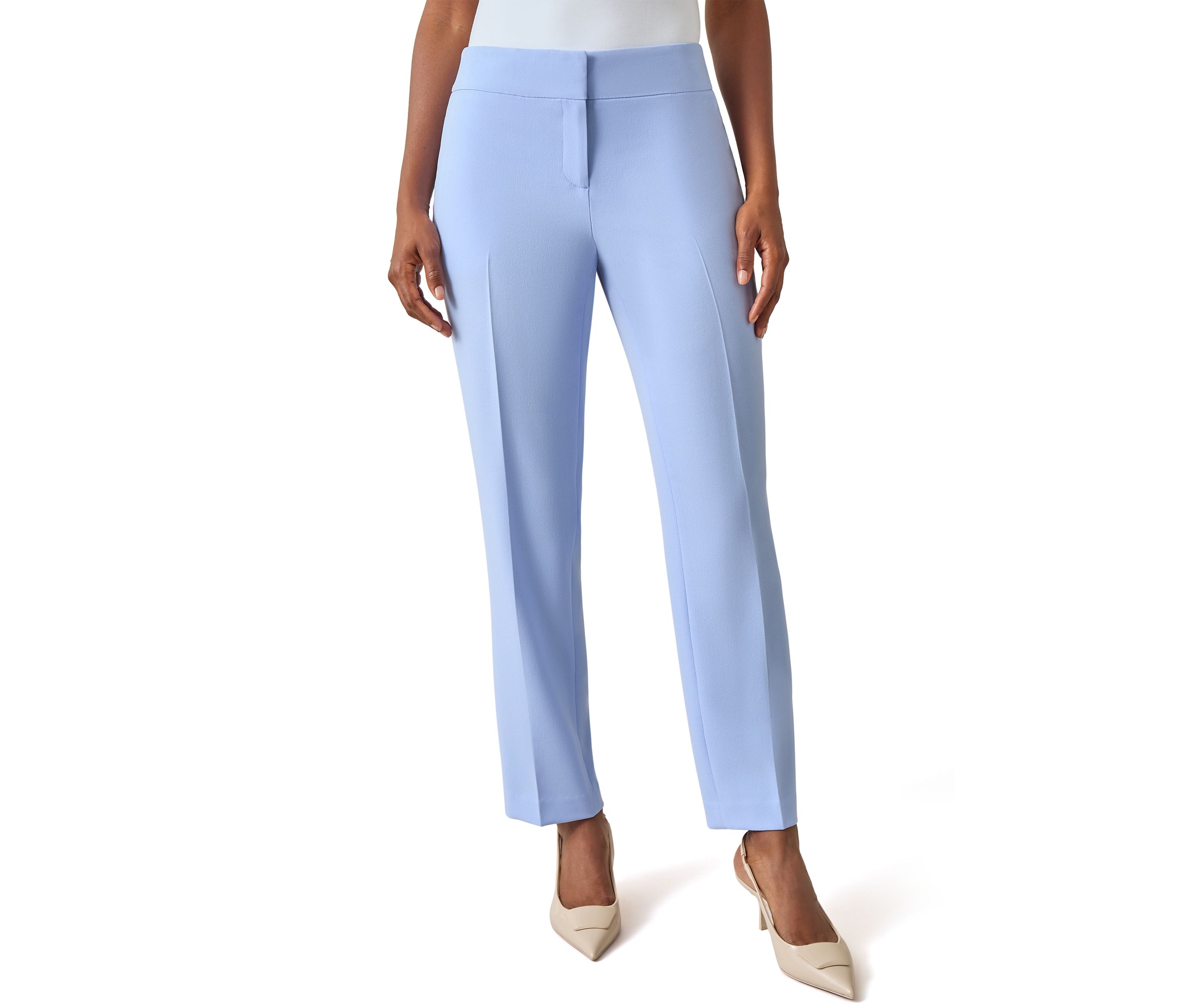 Womens Mid Rise Fly Front Slim Pants