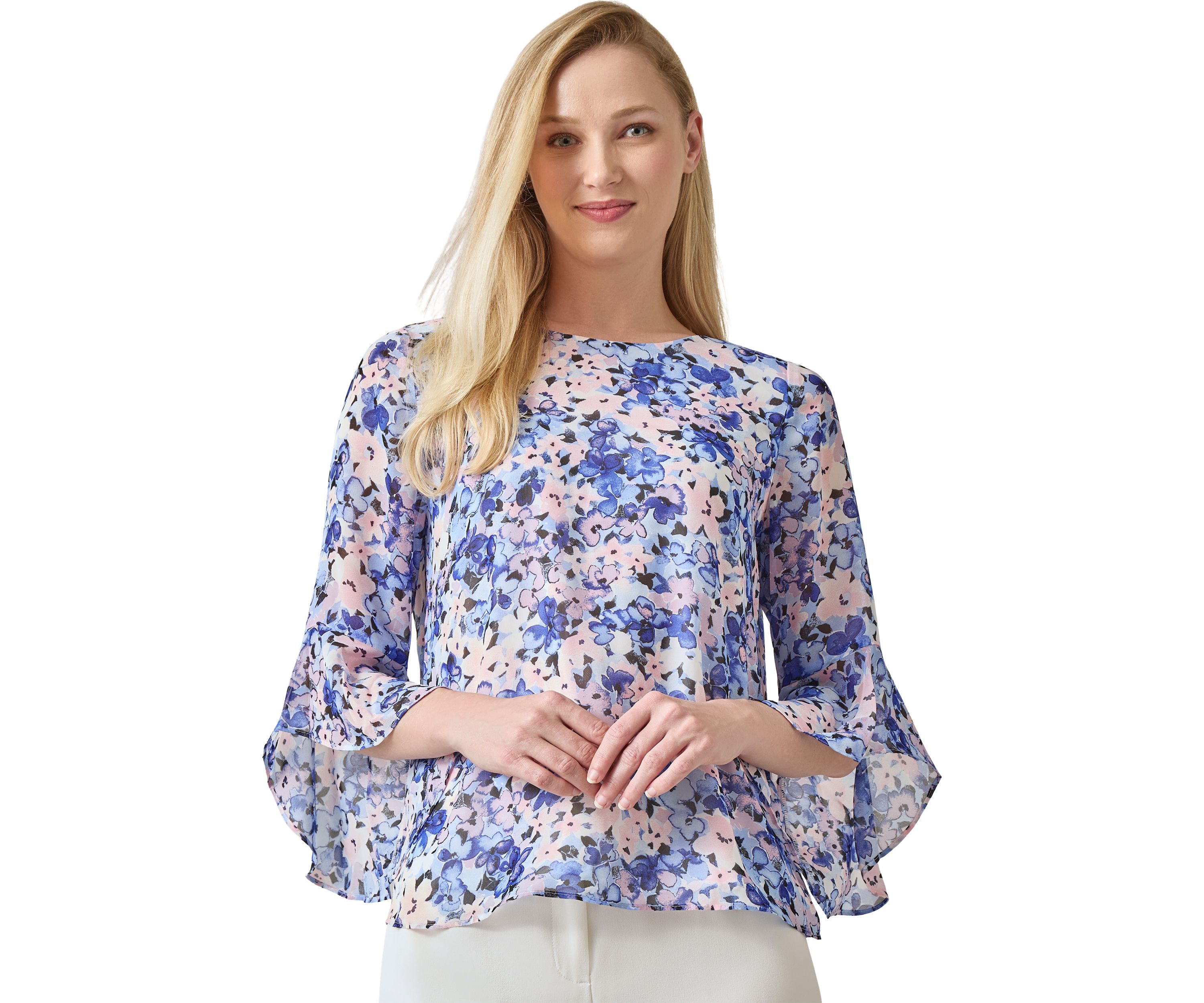 Womens Printed Ruffle Blouse
