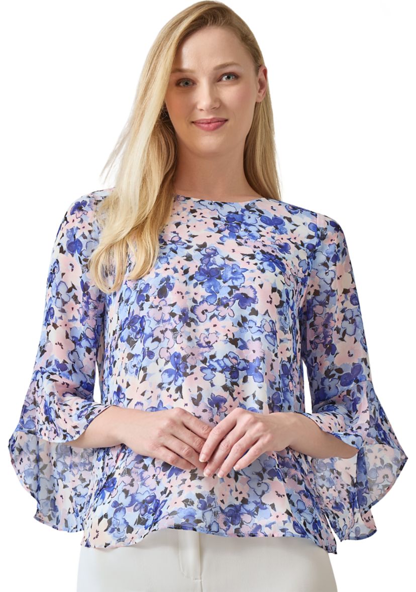 Womens Printed Ruffle Blouse