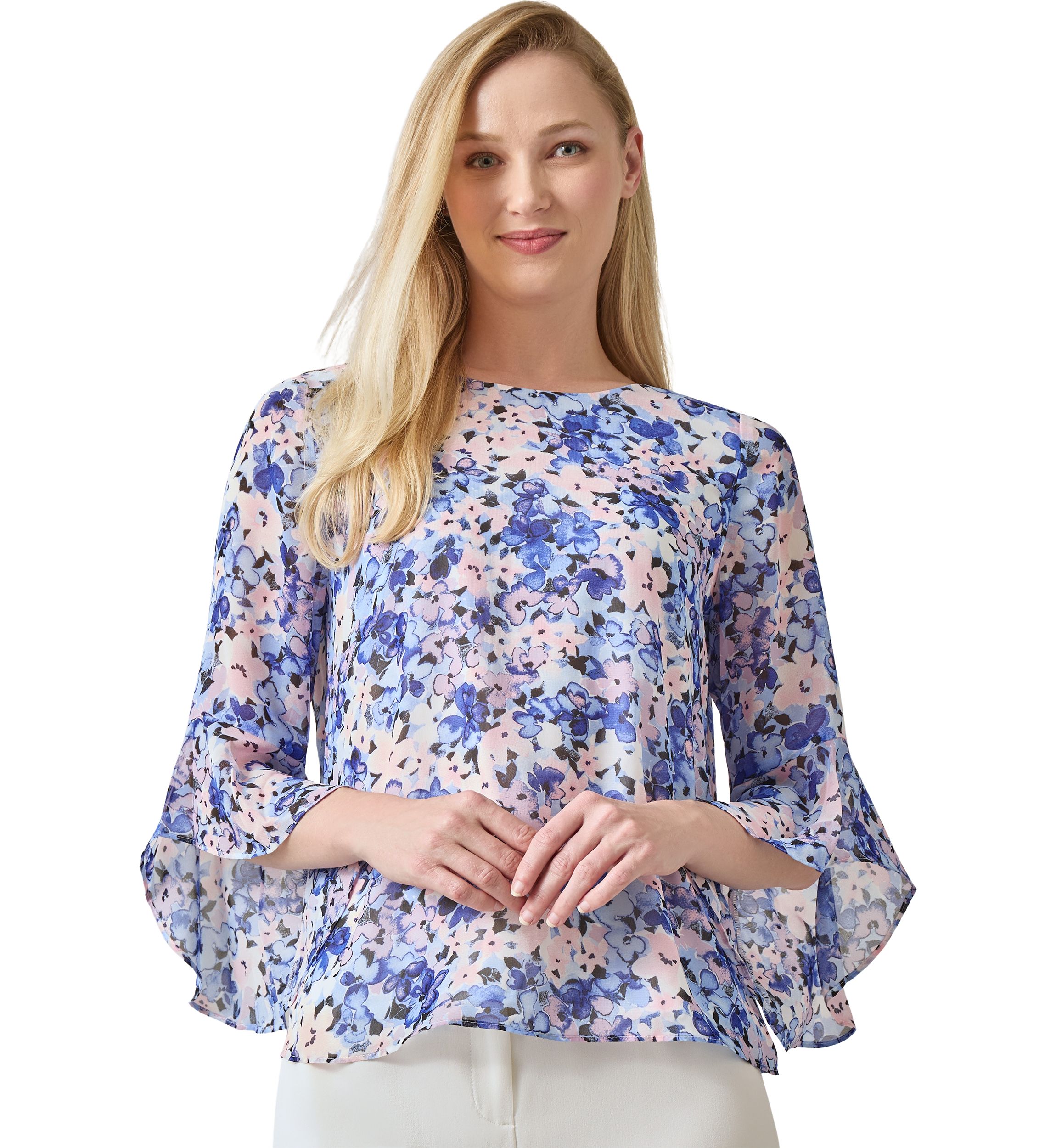 Petite Printed Ruffle Blouse
