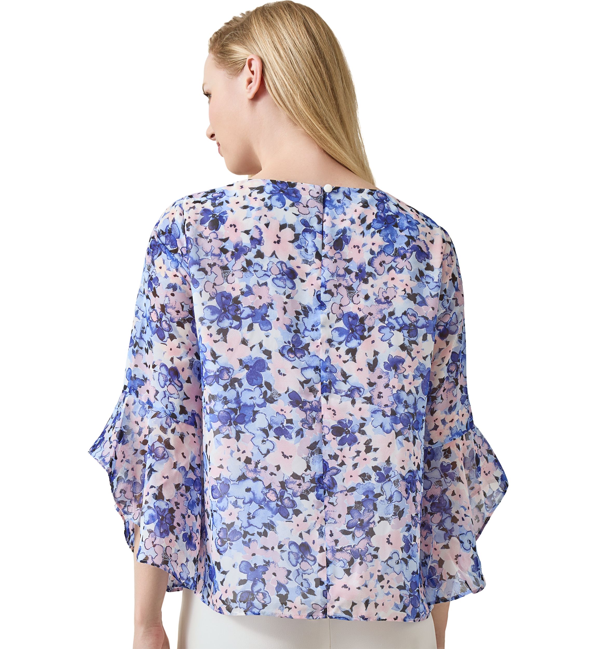 Petite Printed Ruffle Blouse