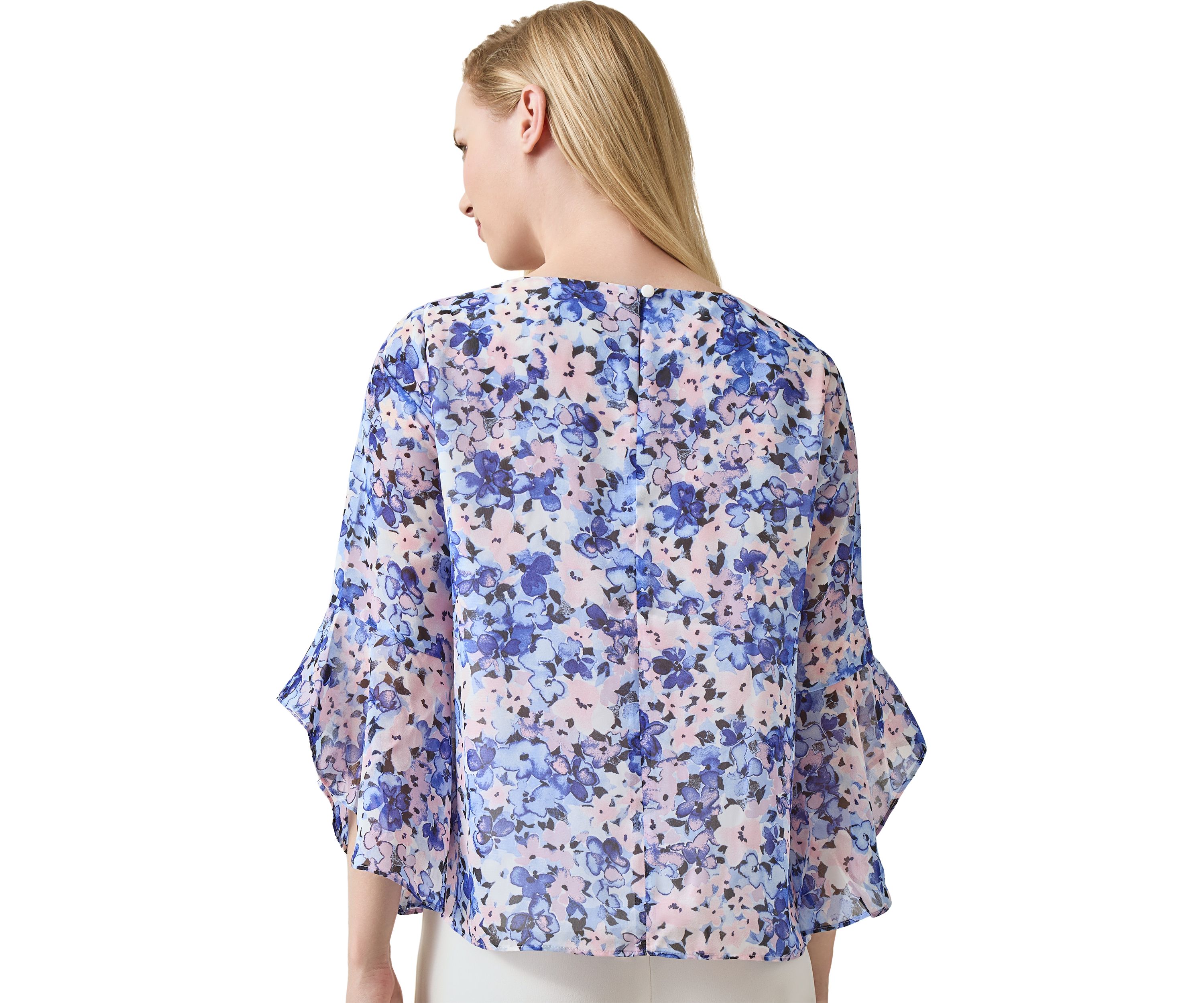 Petite Printed Ruffle Blouse