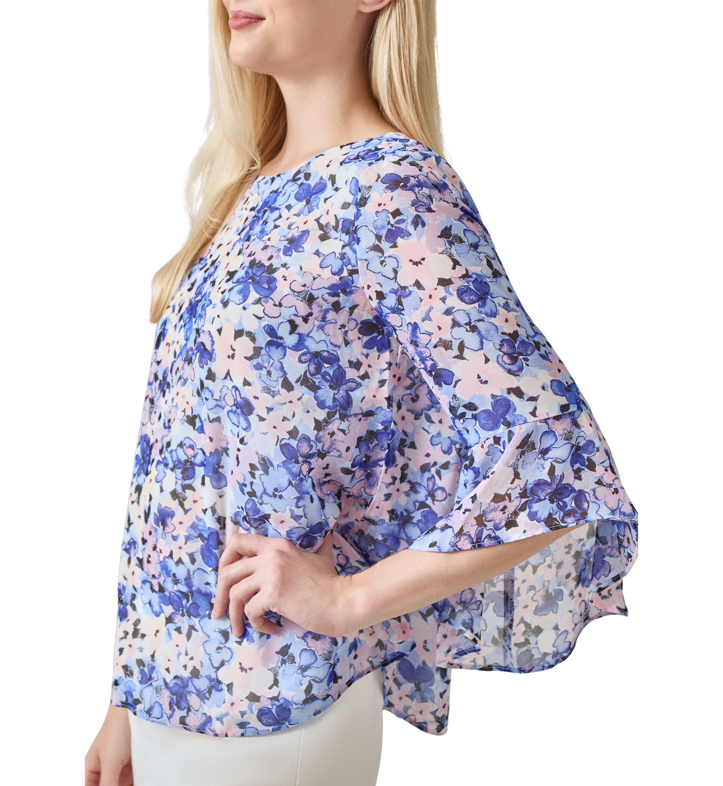 Petite Printed Ruffle Blouse
