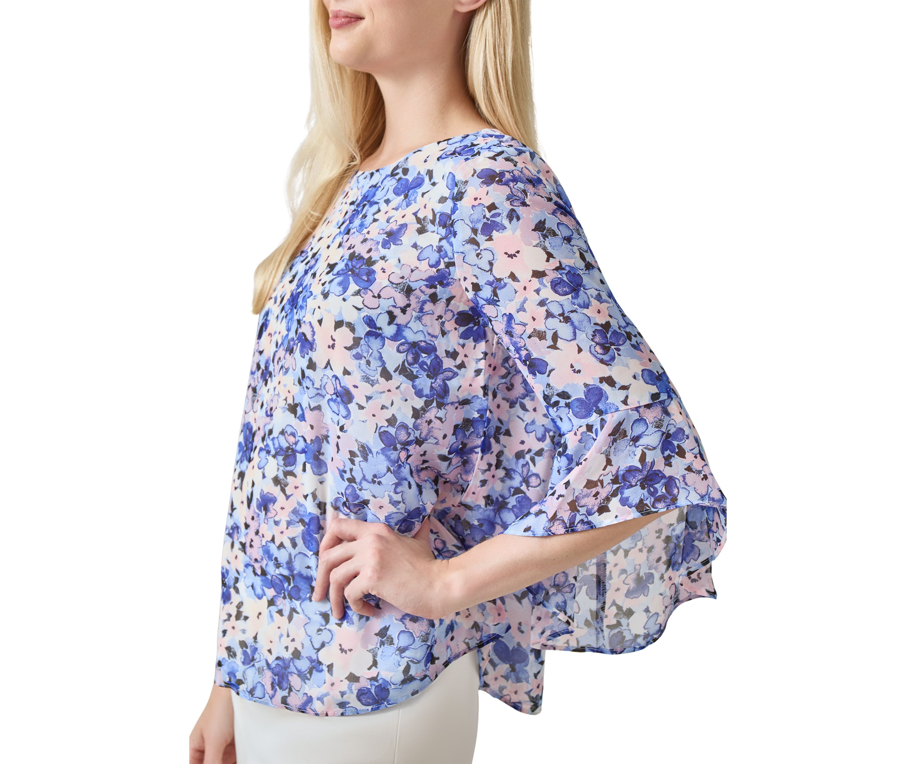 Petite Printed Ruffle Blouse