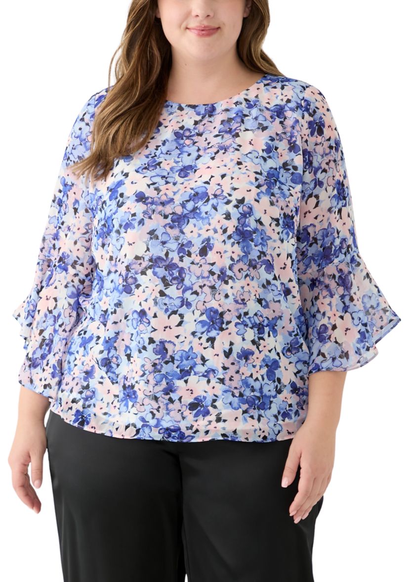 Plus Size Ruffle Sleeve Blouse