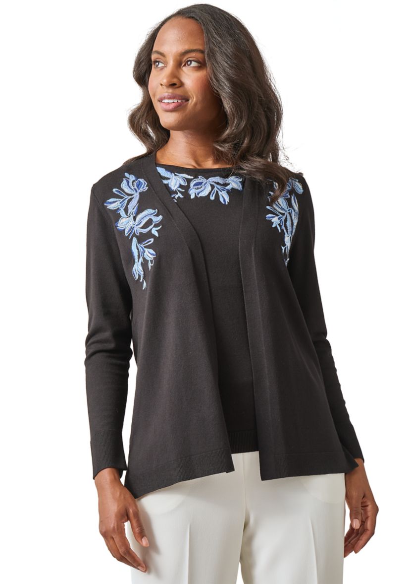 Womens Open Front Embroidered Cardigan