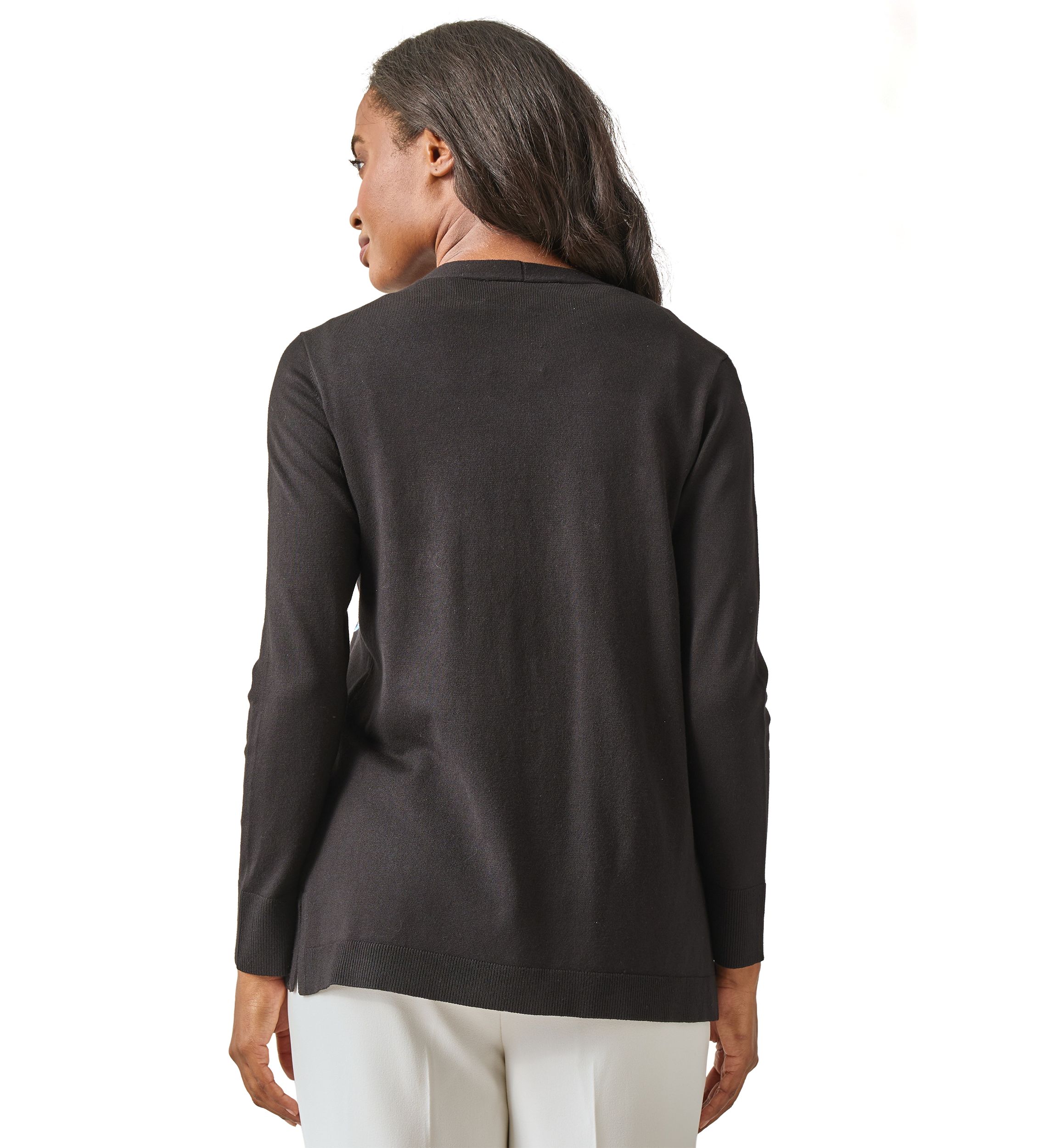 Petite Open Front Embroidered Cardigan