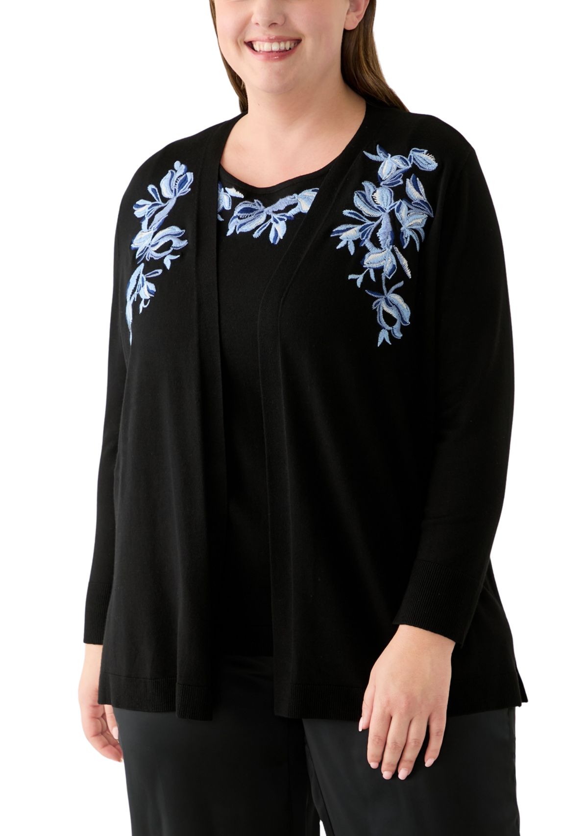 Plus Size Open Front Embroidered Cardigan
