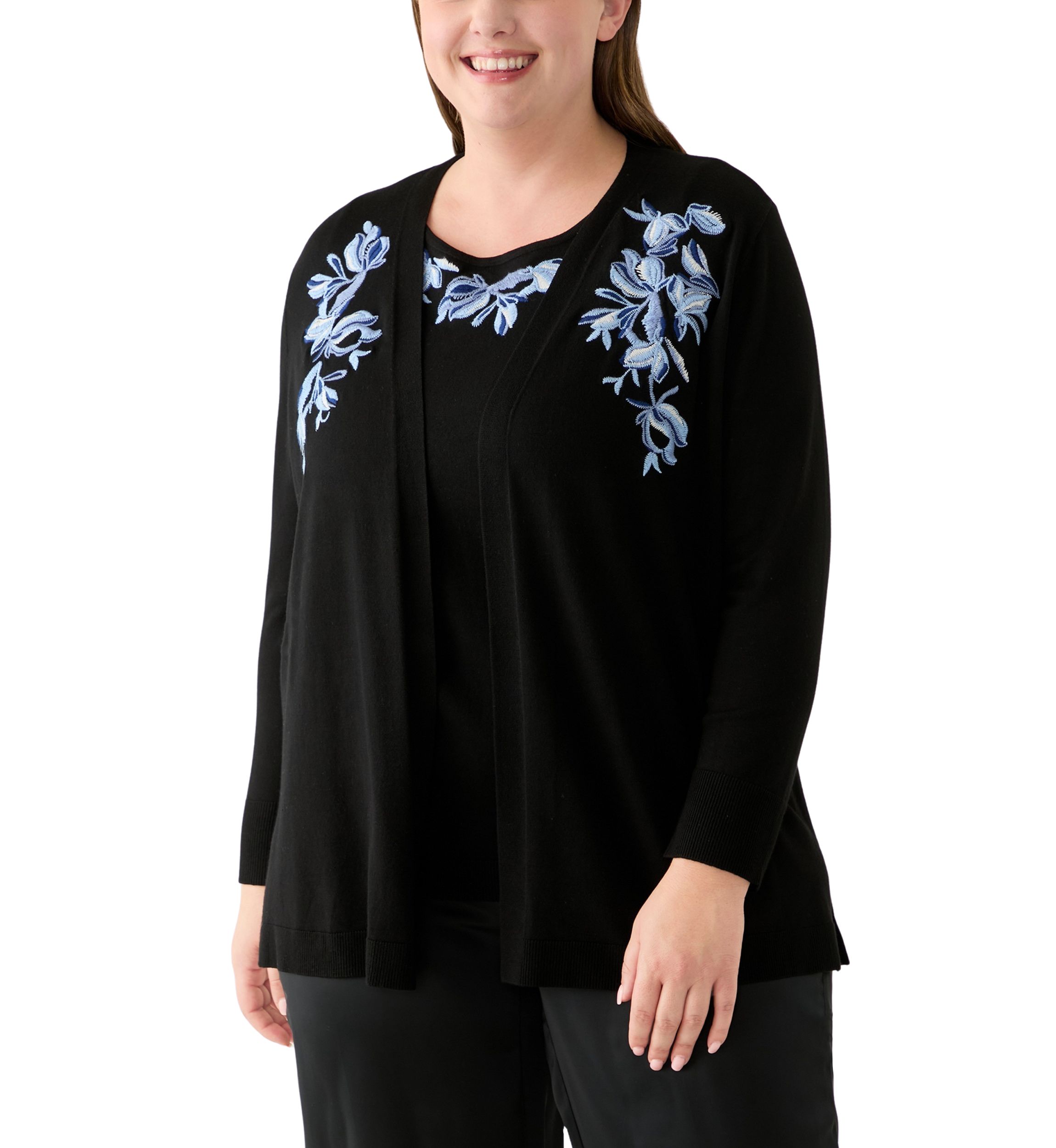 Plus Size Open Front Embroidered Cardigan