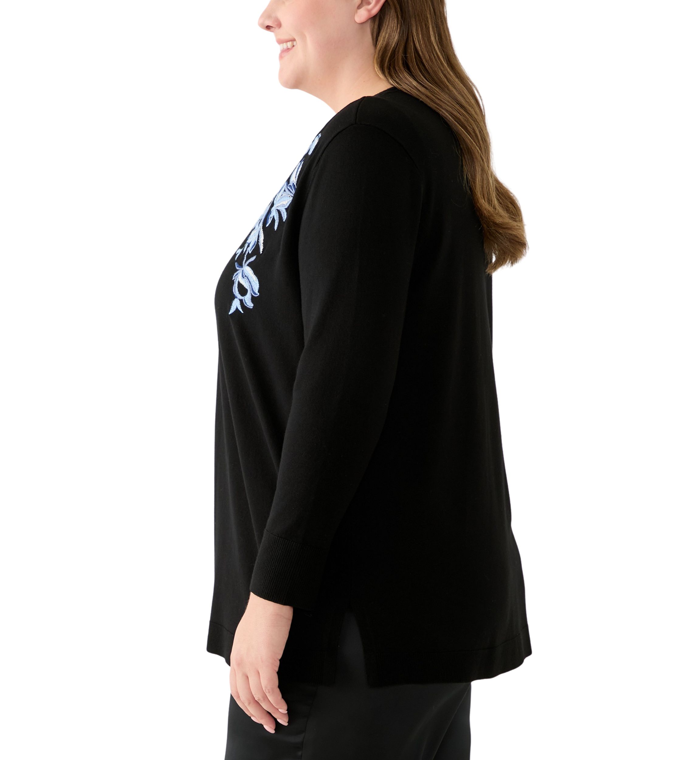 Plus Size Open Front Embroidered Cardigan