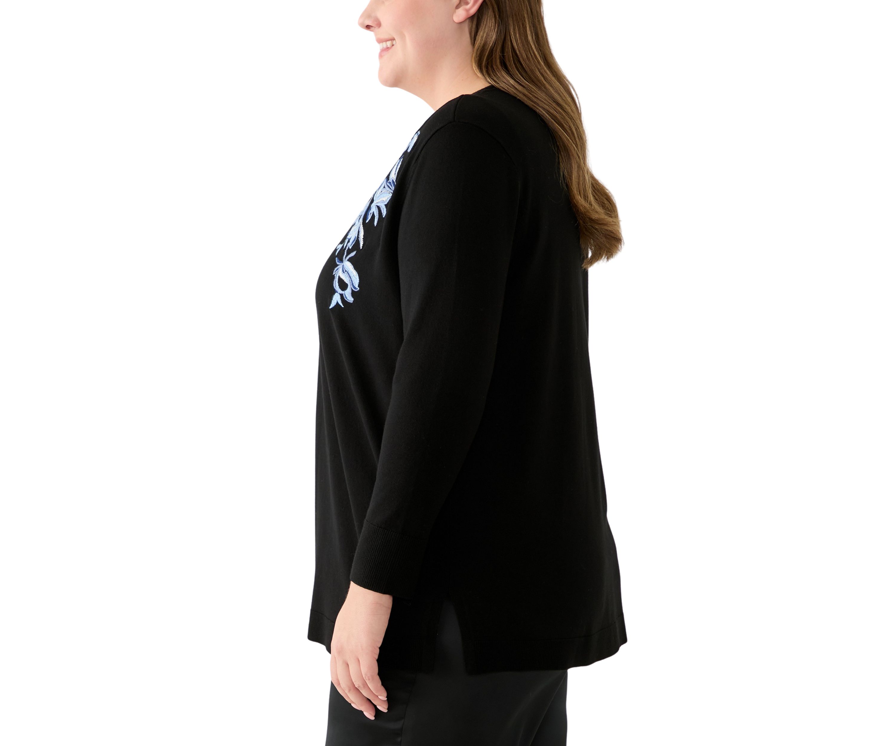Plus Size Open Front Embroidered Cardigan
