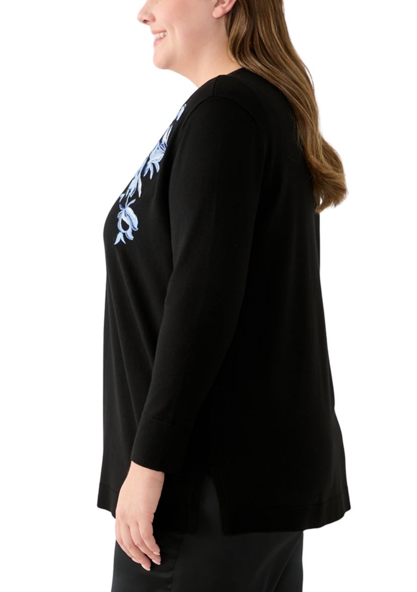 Plus Size Open Front Embroidered Cardigan
