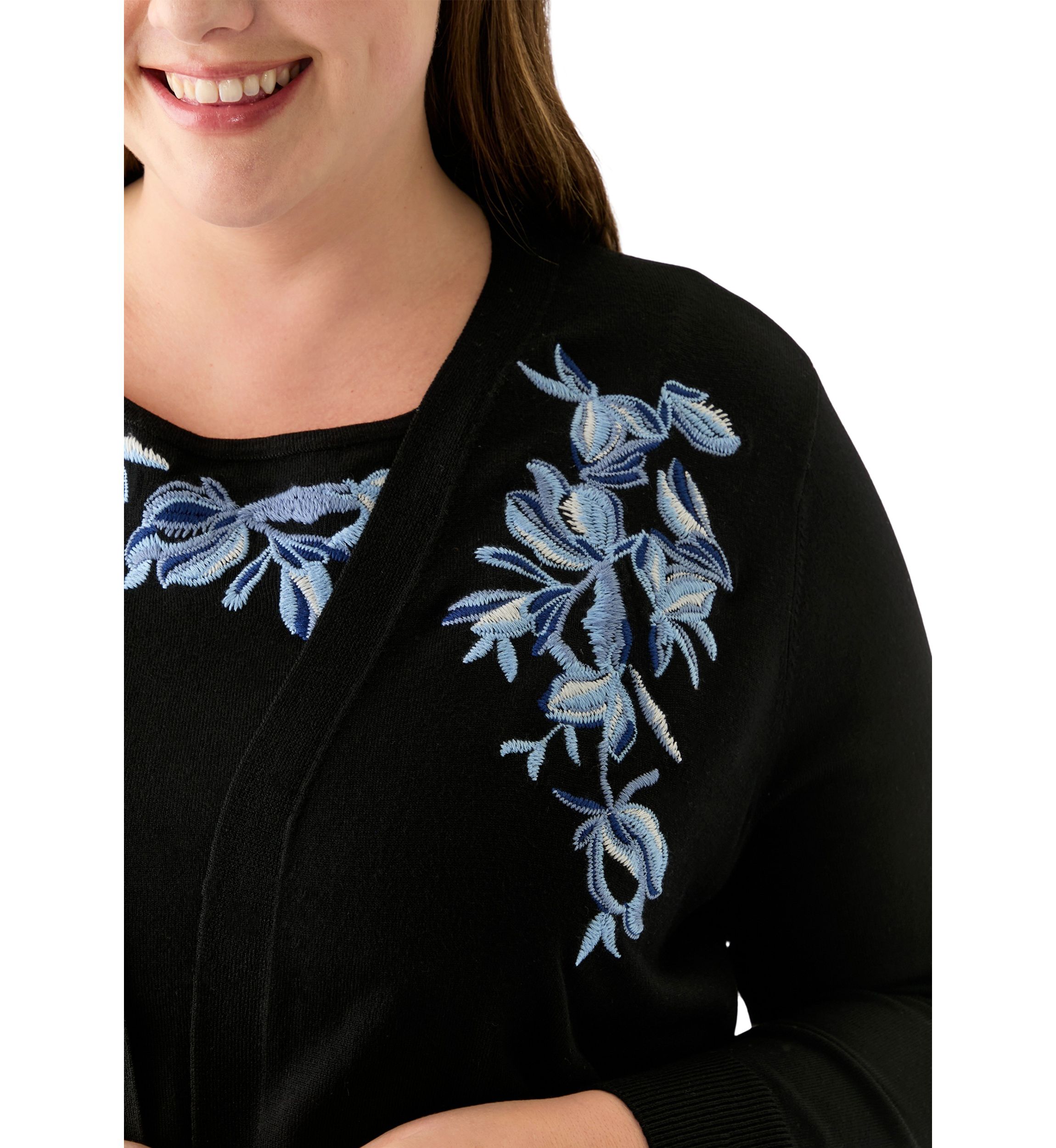 Plus Size Open Front Embroidered Cardigan