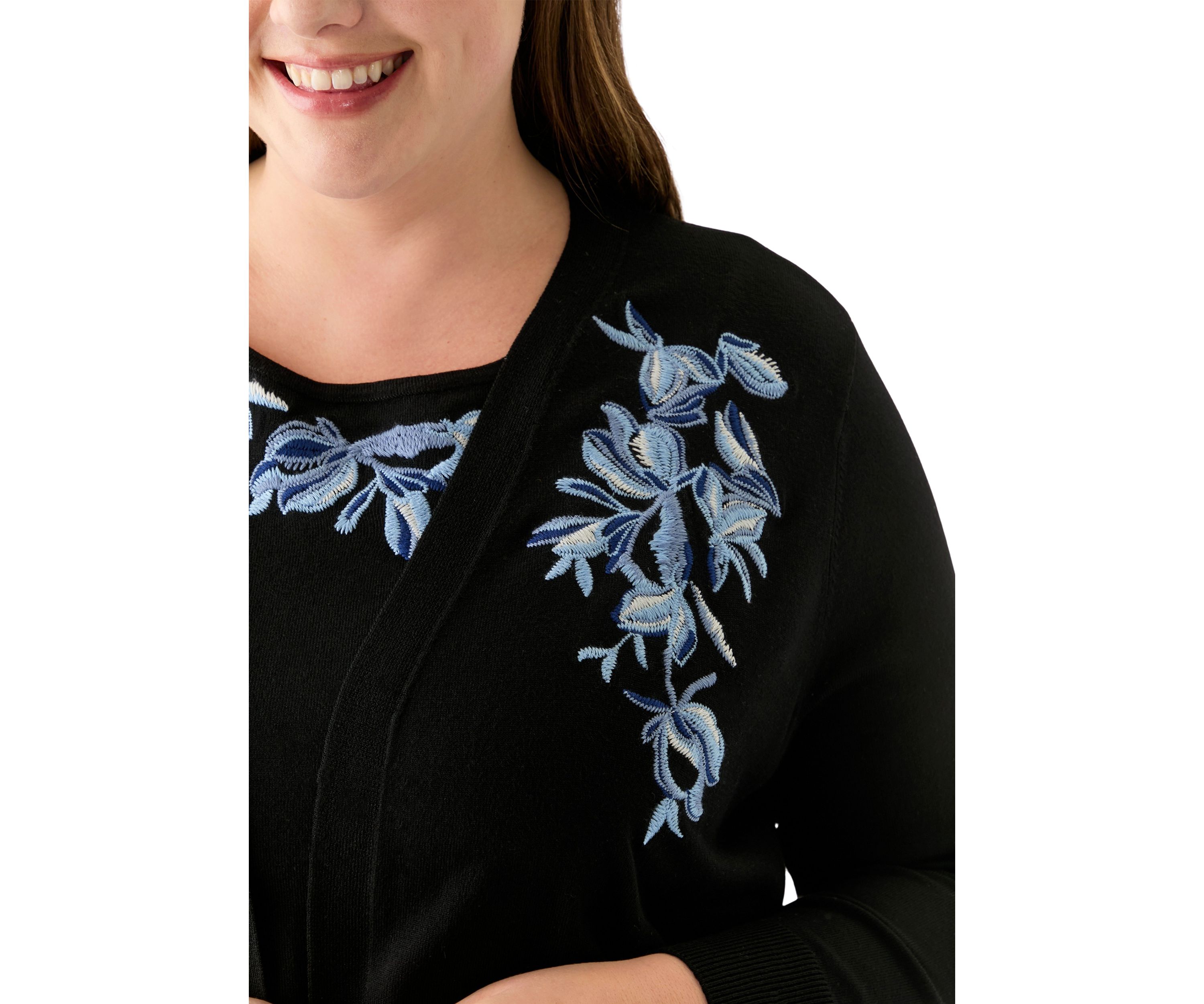 Plus Size Open Front Embroidered Cardigan