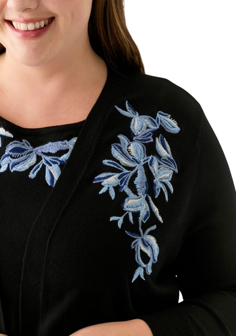 Plus Size Open Front Embroidered Cardigan