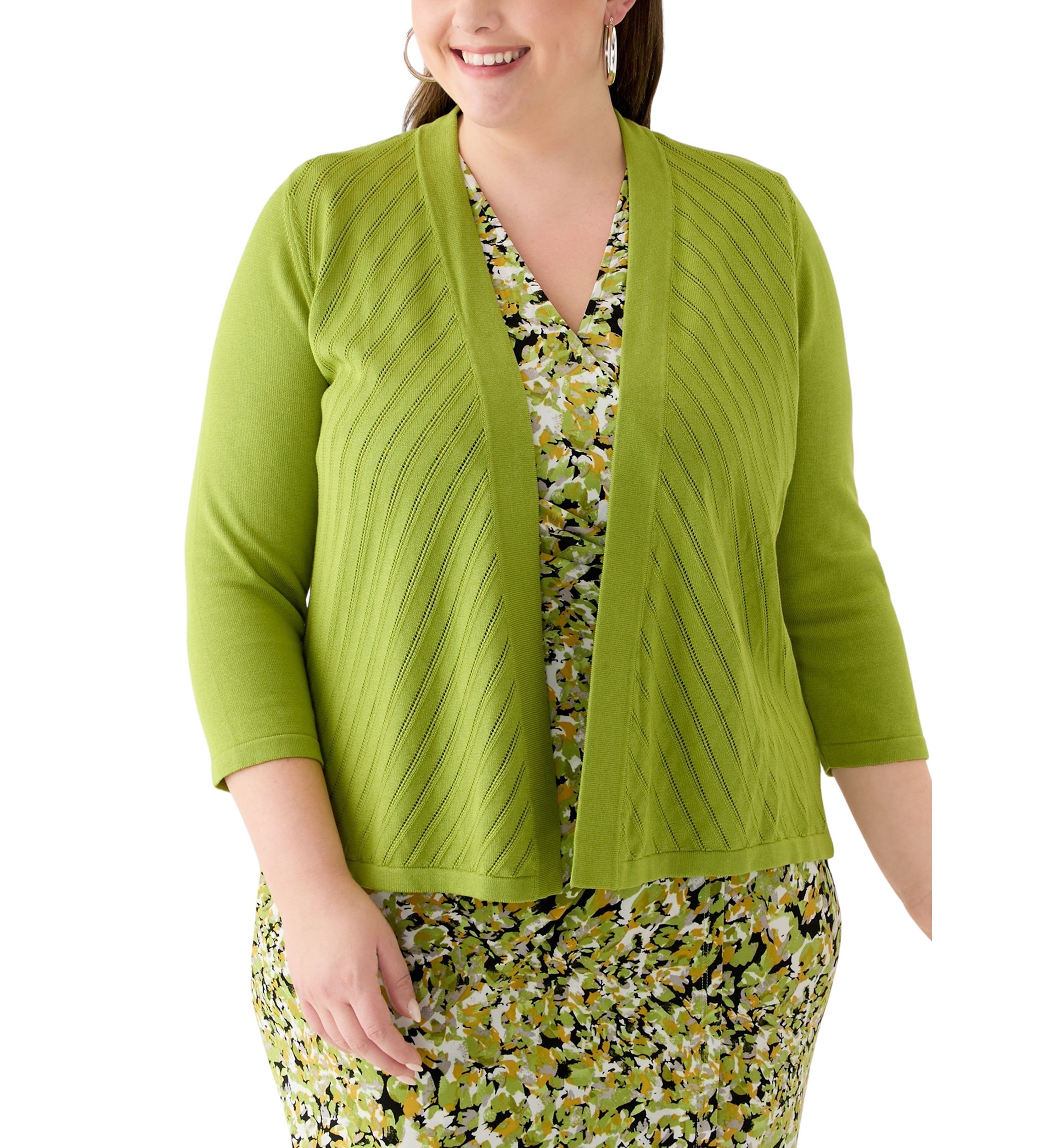 Plus Size Diagonal Stitch Short Cardigan 