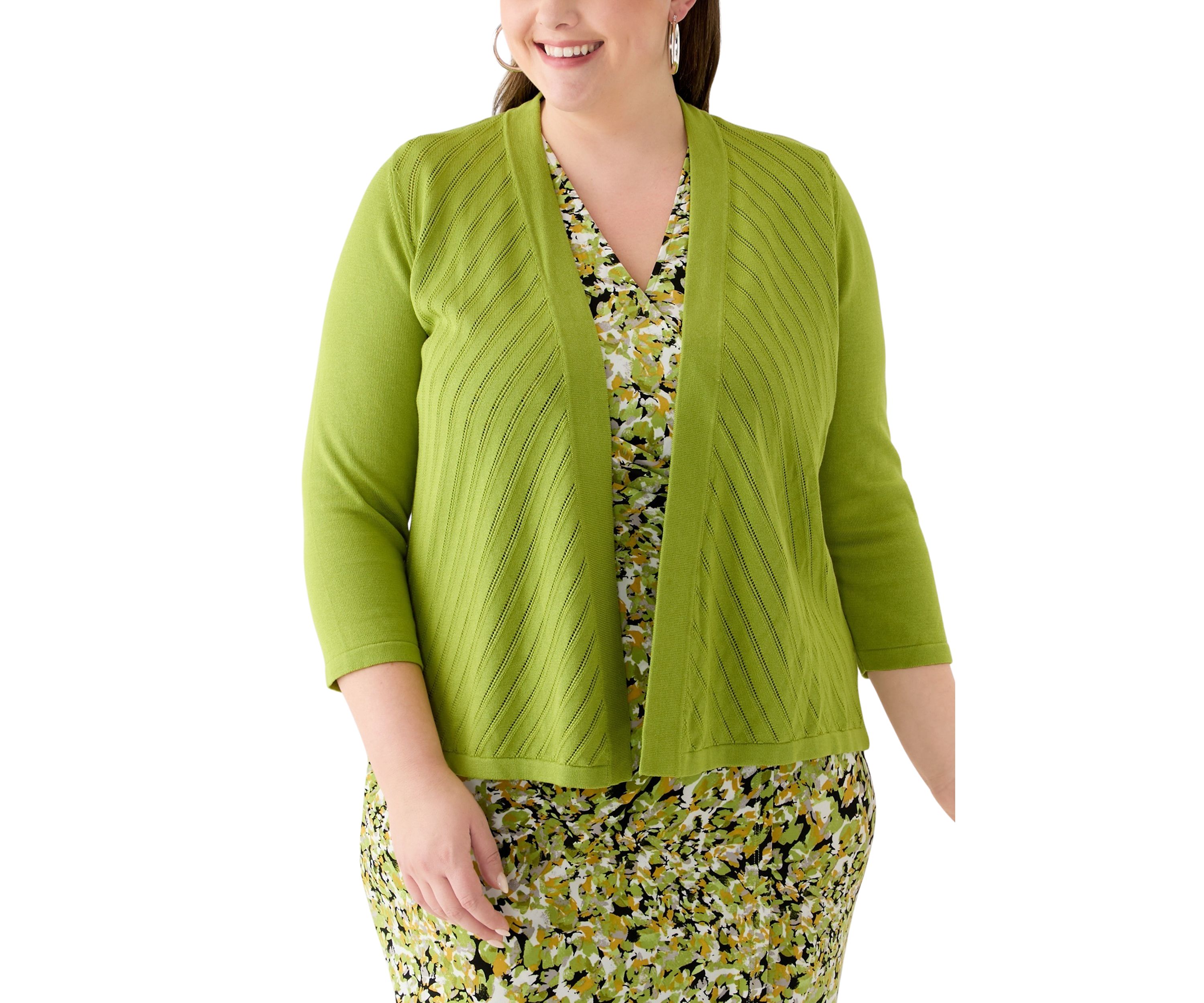 Plus Size Diagonal Stitch Short Cardigan 