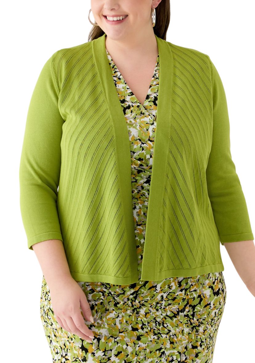 Plus Size Diagonal Stitch Short Cardigan 