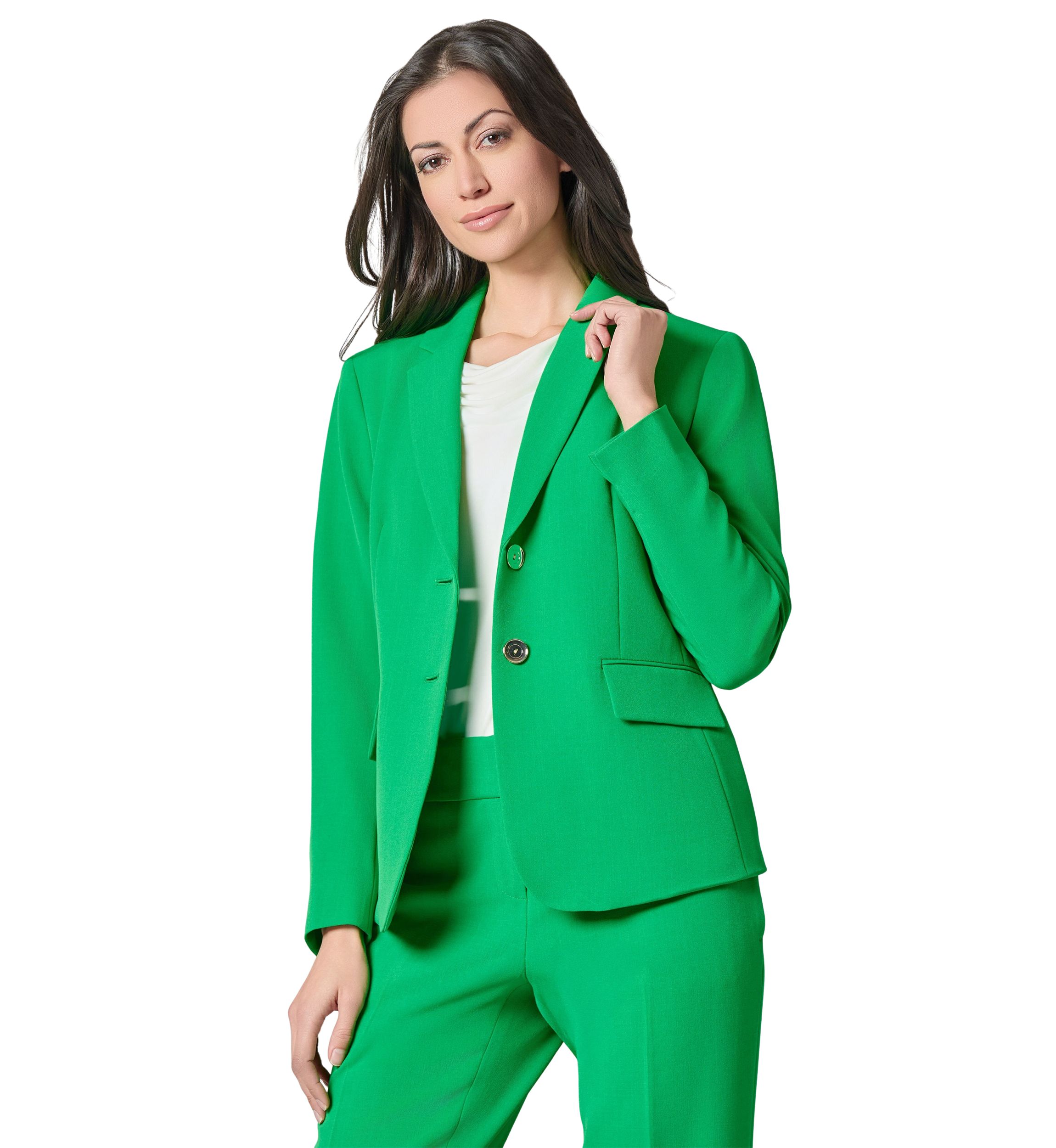 Womens Stretch Crepe Notch Collar 2-Button Jacket =