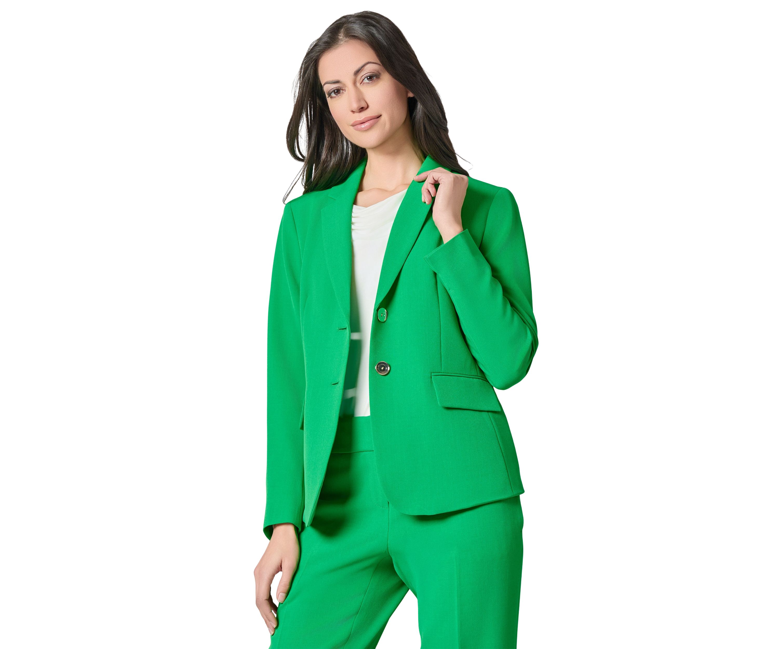 Womens Stretch Crepe Notch Collar 2-Button Jacket =