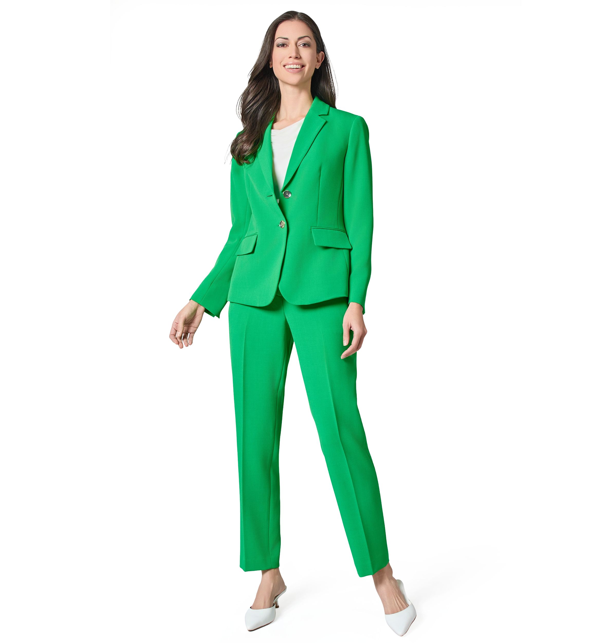 Womens Stretch Crepe Notch Collar 2-Button Jacket =