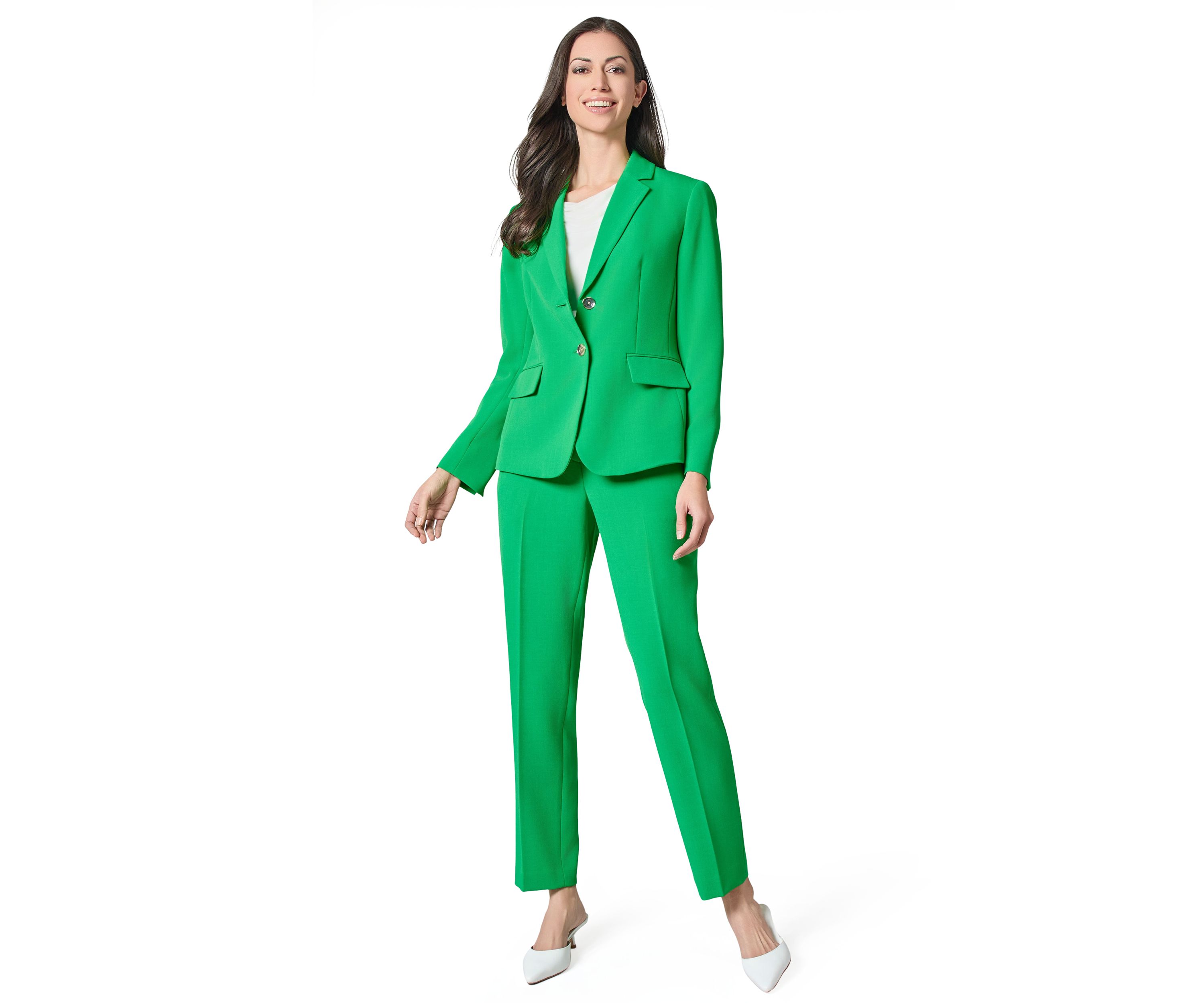 Womens Stretch Crepe Notch Collar 2-Button Jacket =