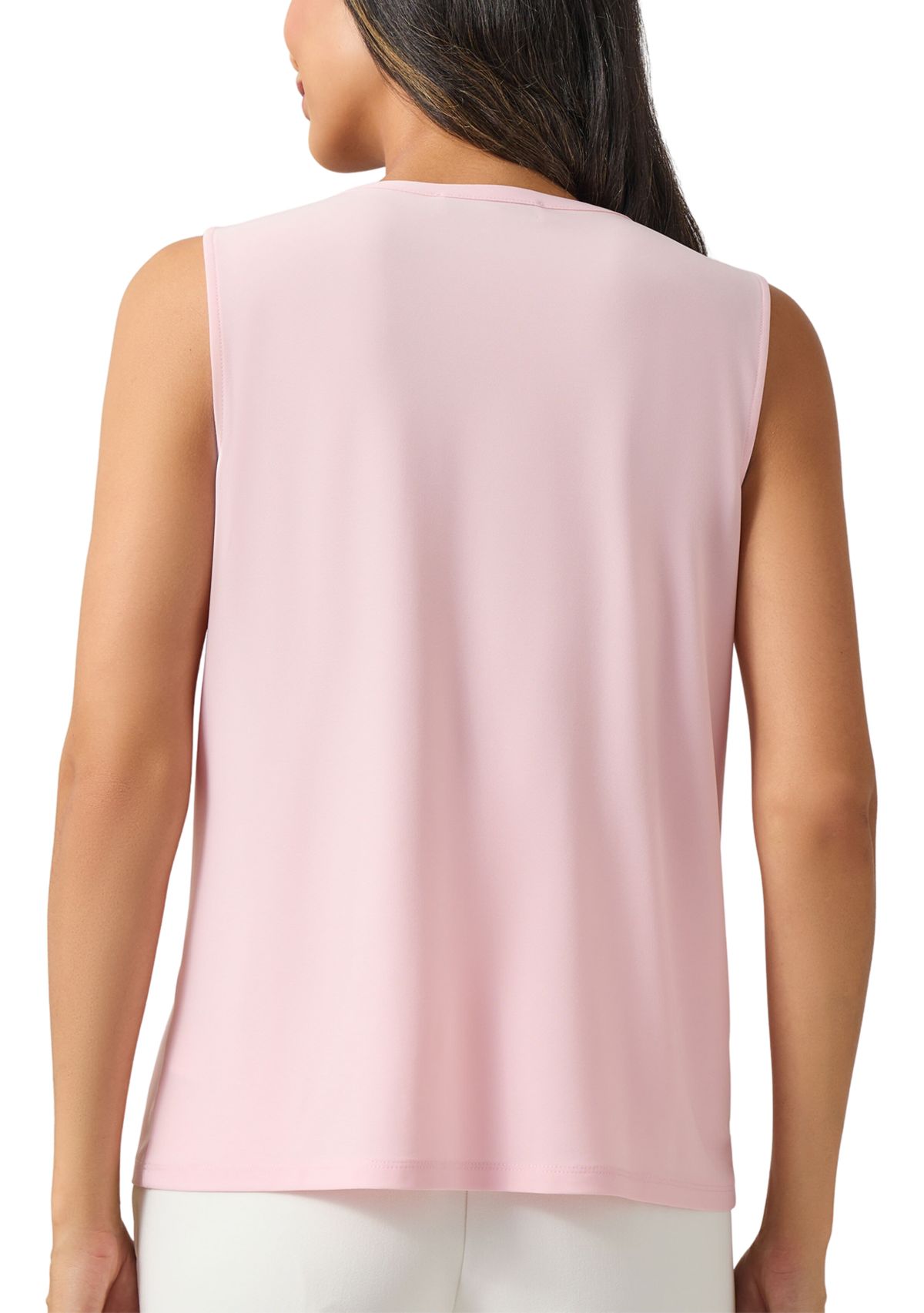 Womens Sleeveless Jeweled Pleat Neck Top