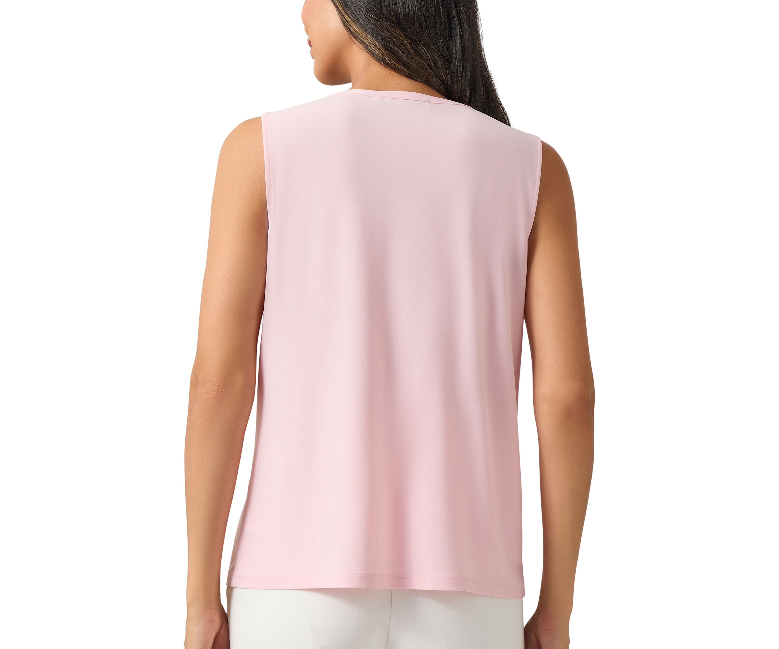 Womens Sleeveless Jeweled Pleat Neck Top