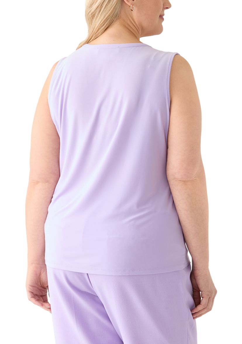 Plus Size Sleeveless Jeweled Pleat Neck  Top