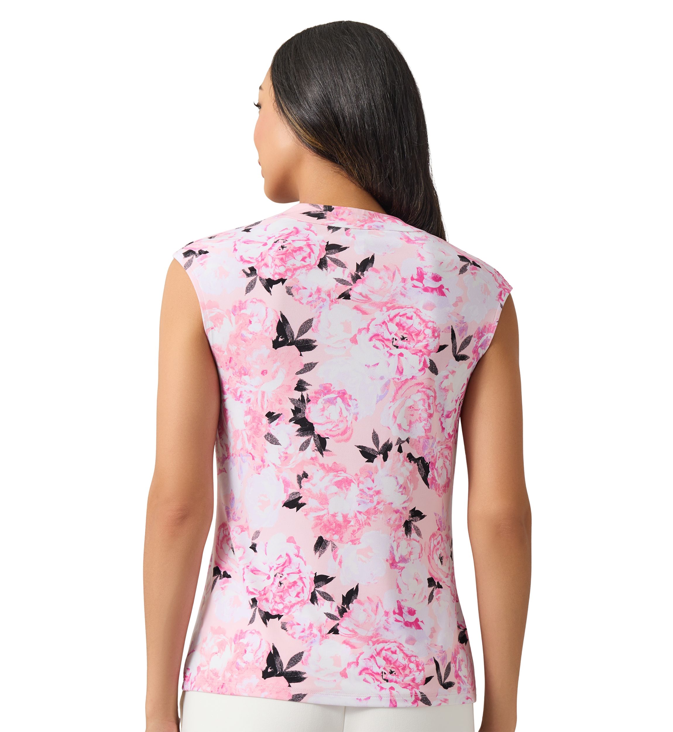 Womens Sleeveless Floral Cowl Neck Blouse