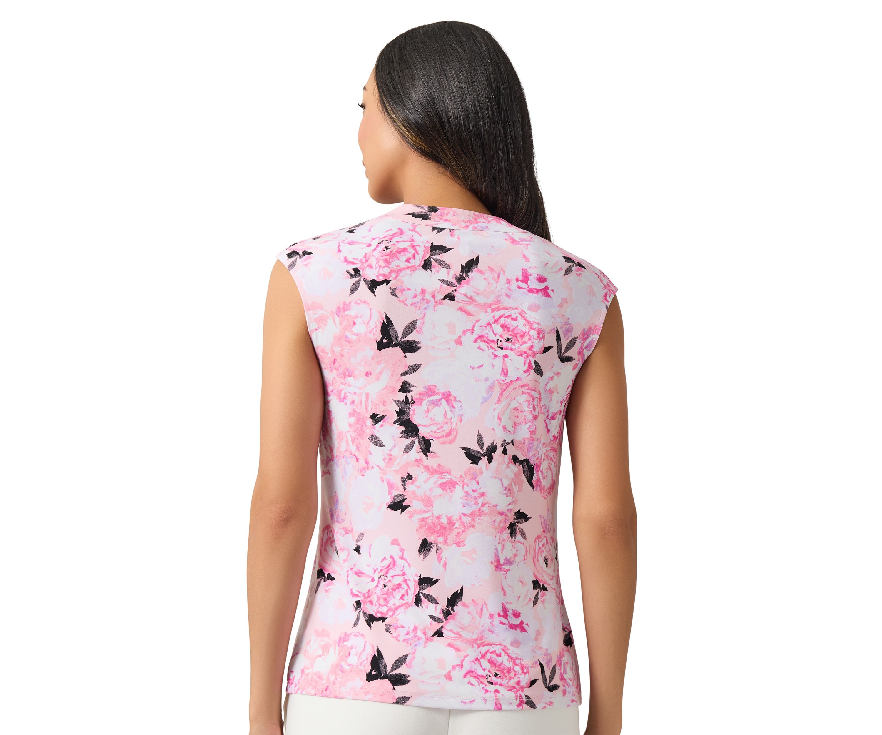 Womens Sleeveless Floral Cowl Neck Blouse