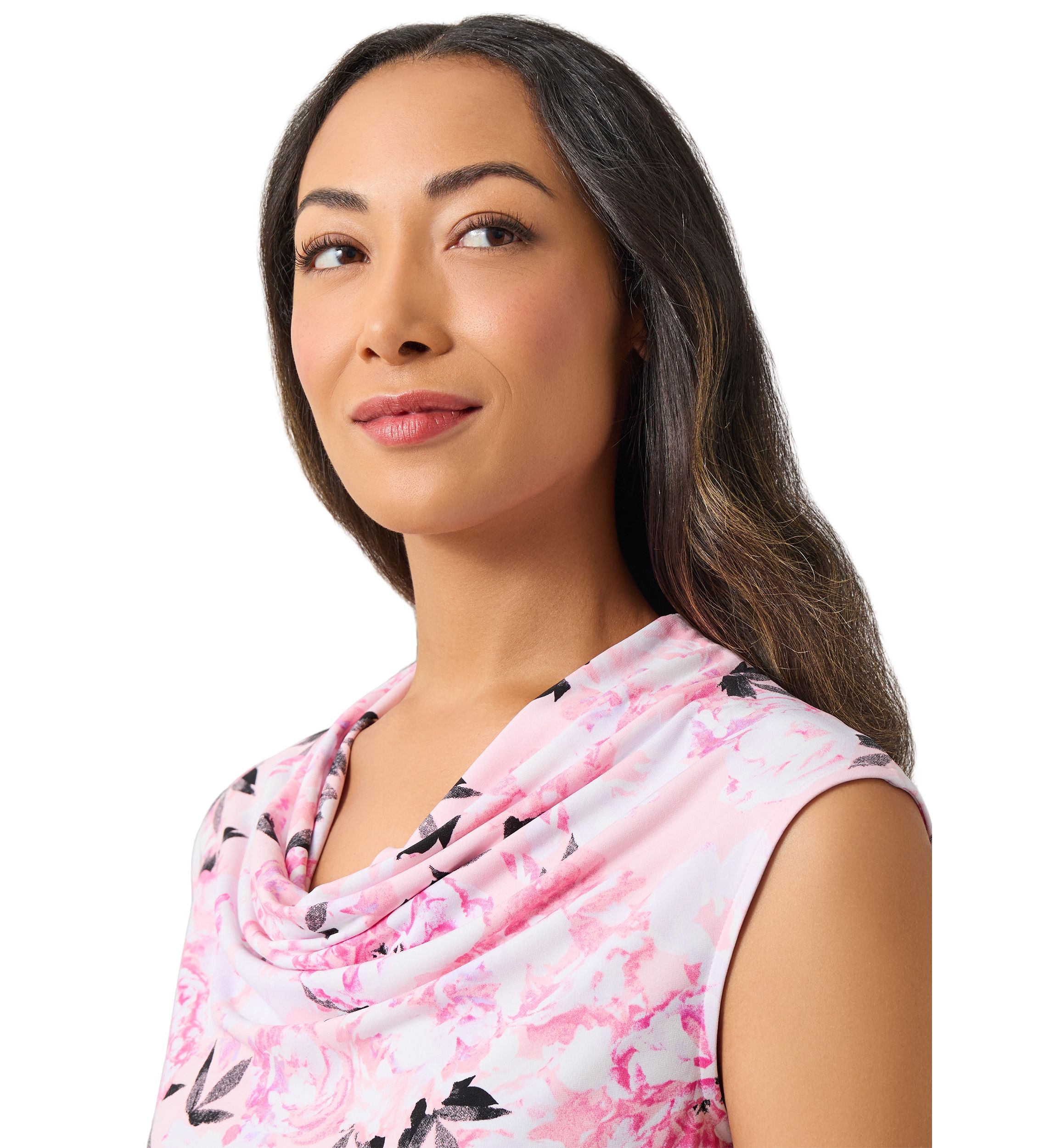 Womens Sleeveless Floral Cowl Neck Blouse