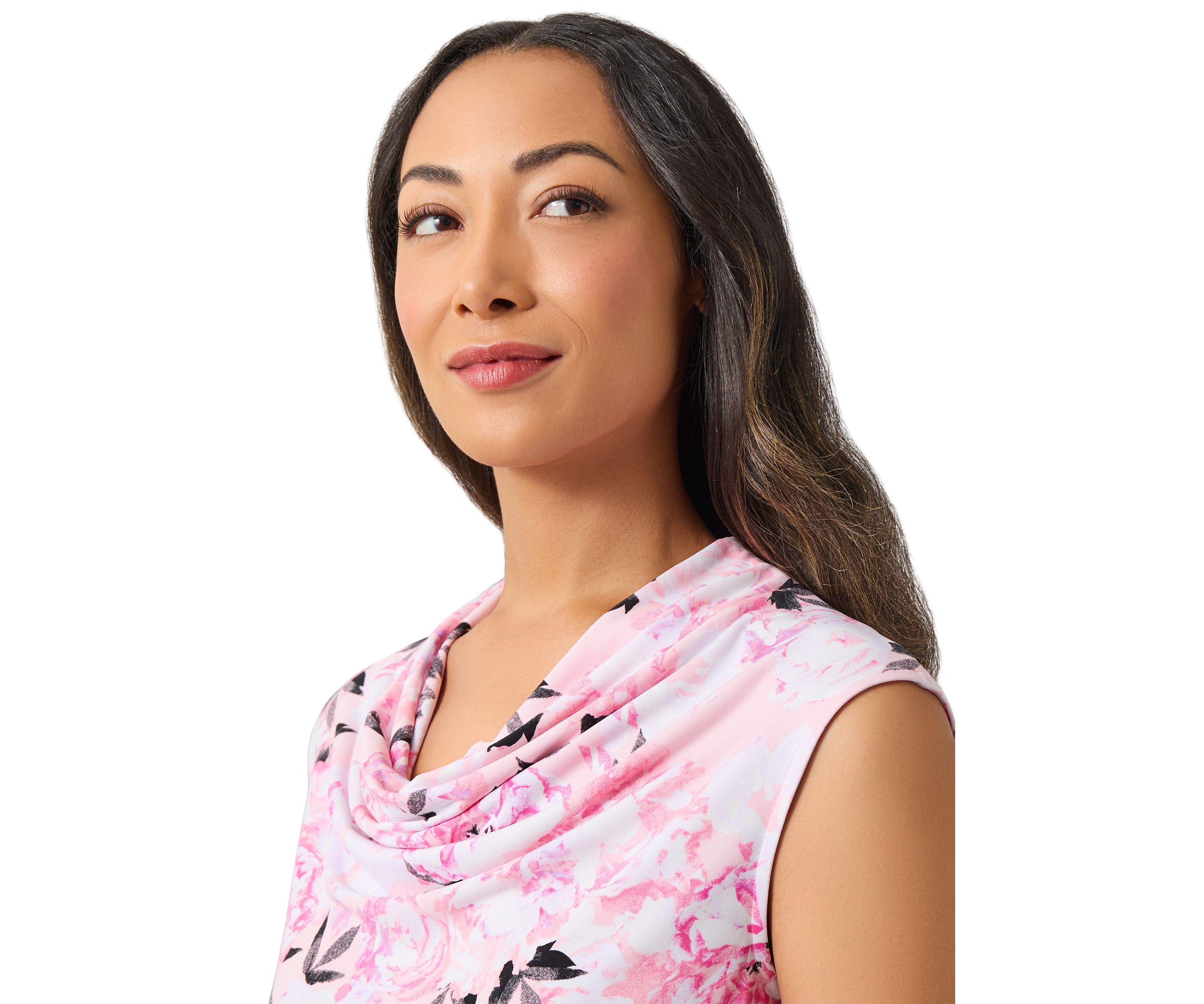 Womens Sleeveless Floral Cowl Neck Blouse