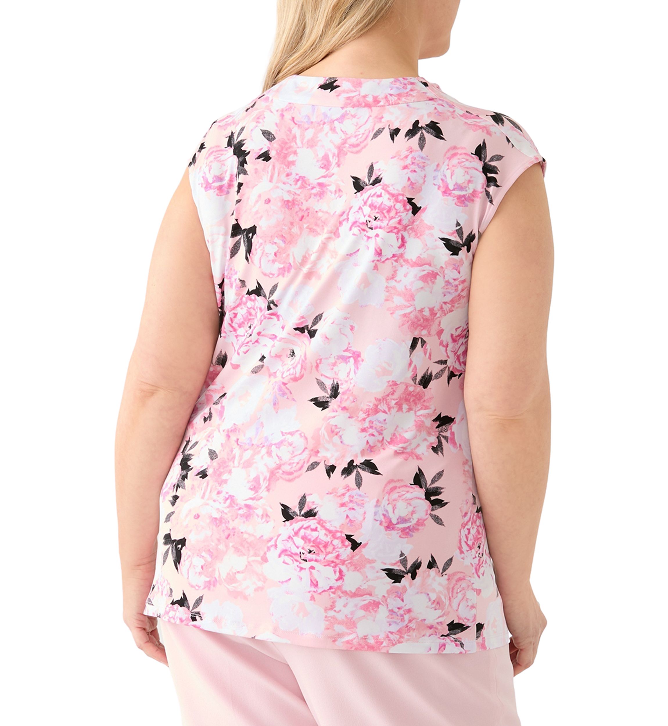 Plus Size Cap Sleeve Cowl Neck Pleated Top 
